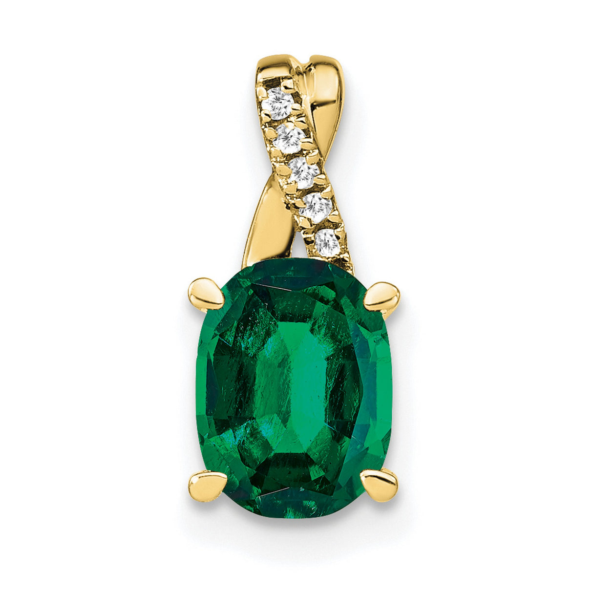 10k Yellow Gold Pendant with Oval Lab Created Emerald and Cubic Zirconia Accents