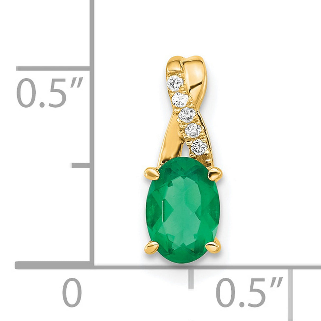 14k Yellow Gold Pendant with Lab Created Emerald and Diamond Accents, Curved Crossover Design