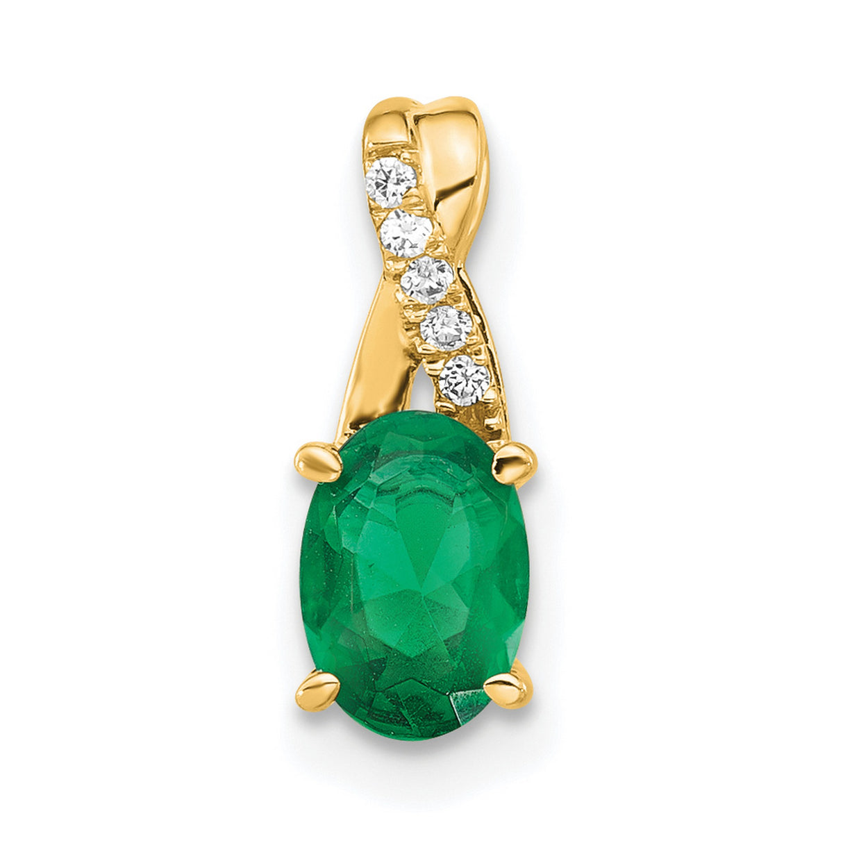 14k Yellow Gold Pendant with Lab Created Emerald and Diamond Accents, Curved Crossover Design