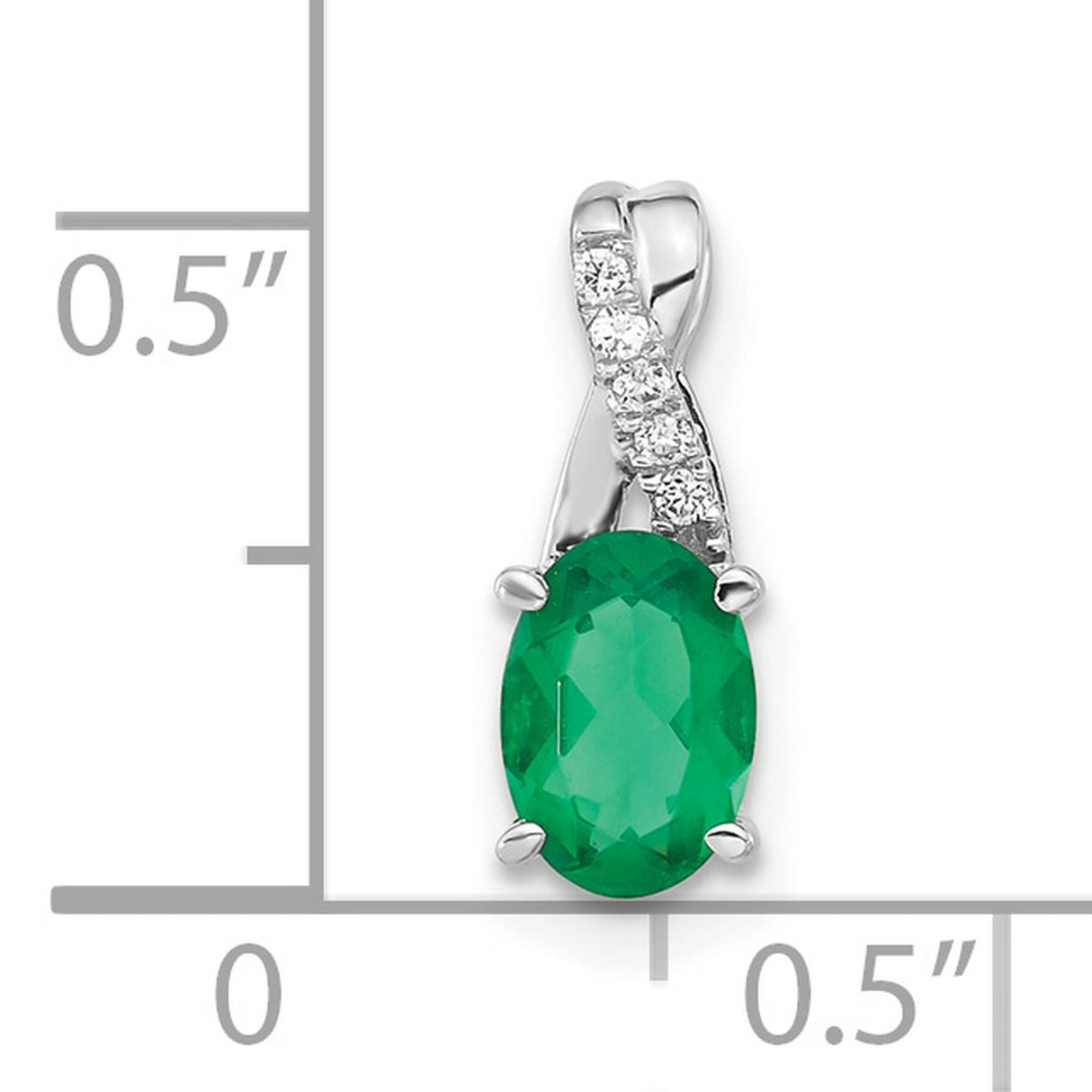 14k White Gold Pendant with Lab Created Emerald and Diamond Accents, Flowing Design