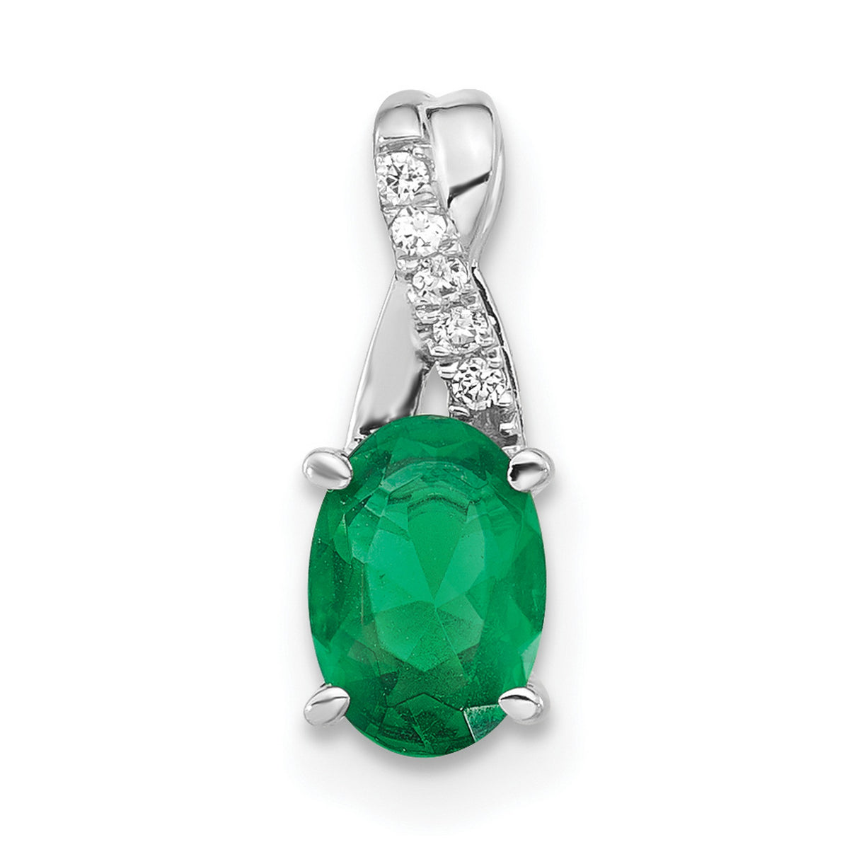 14k White Gold Pendant with Lab Created Emerald and Diamond Accents, Flowing Design