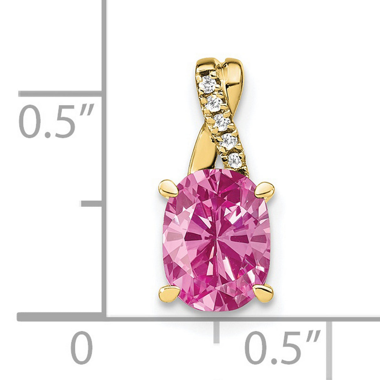 10k Yellow Gold Pendant with Pink Lab Created Sapphire and Diamond Accented Loop Design