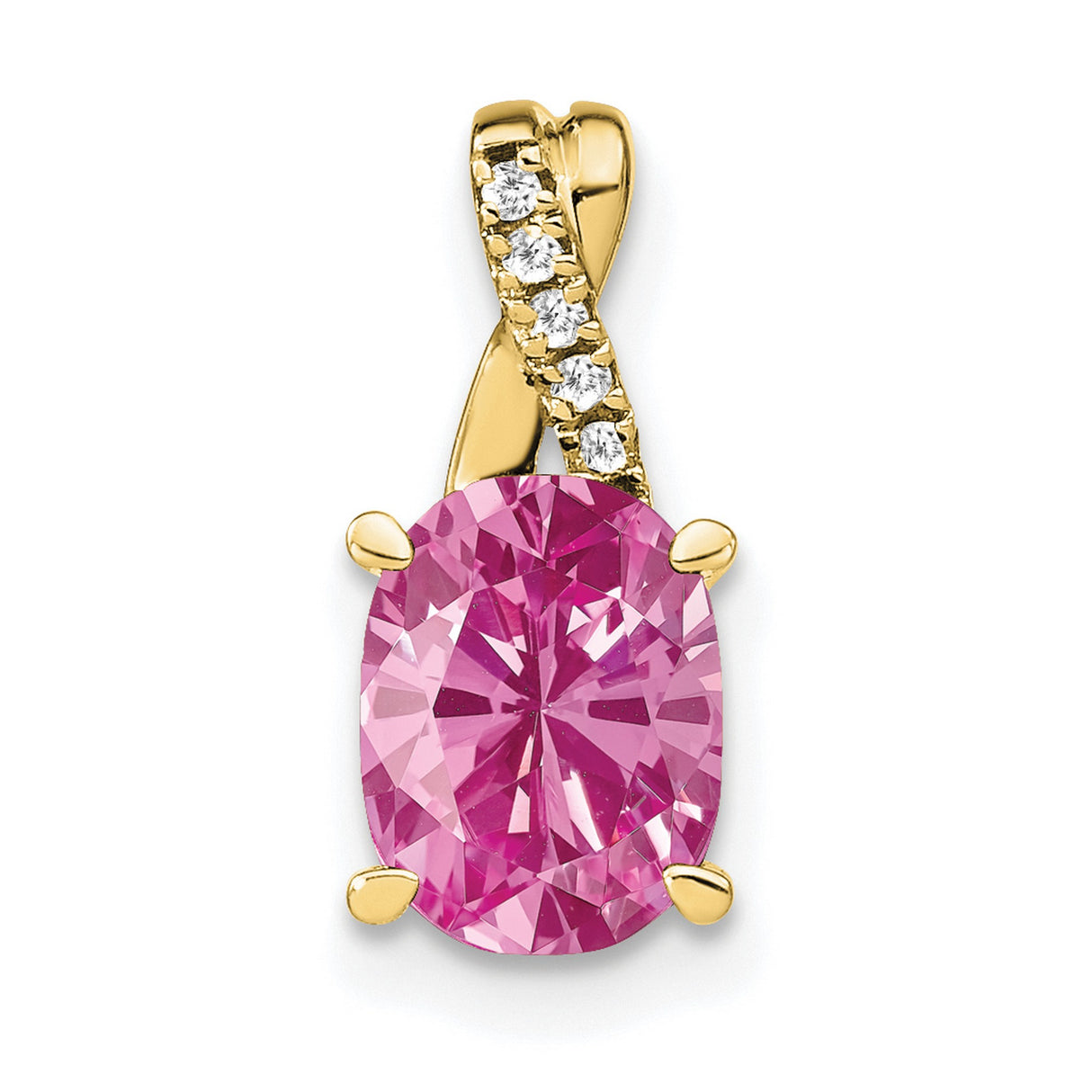 10k Yellow Gold Pendant with Pink Lab Created Sapphire and Diamond Accented Loop Design