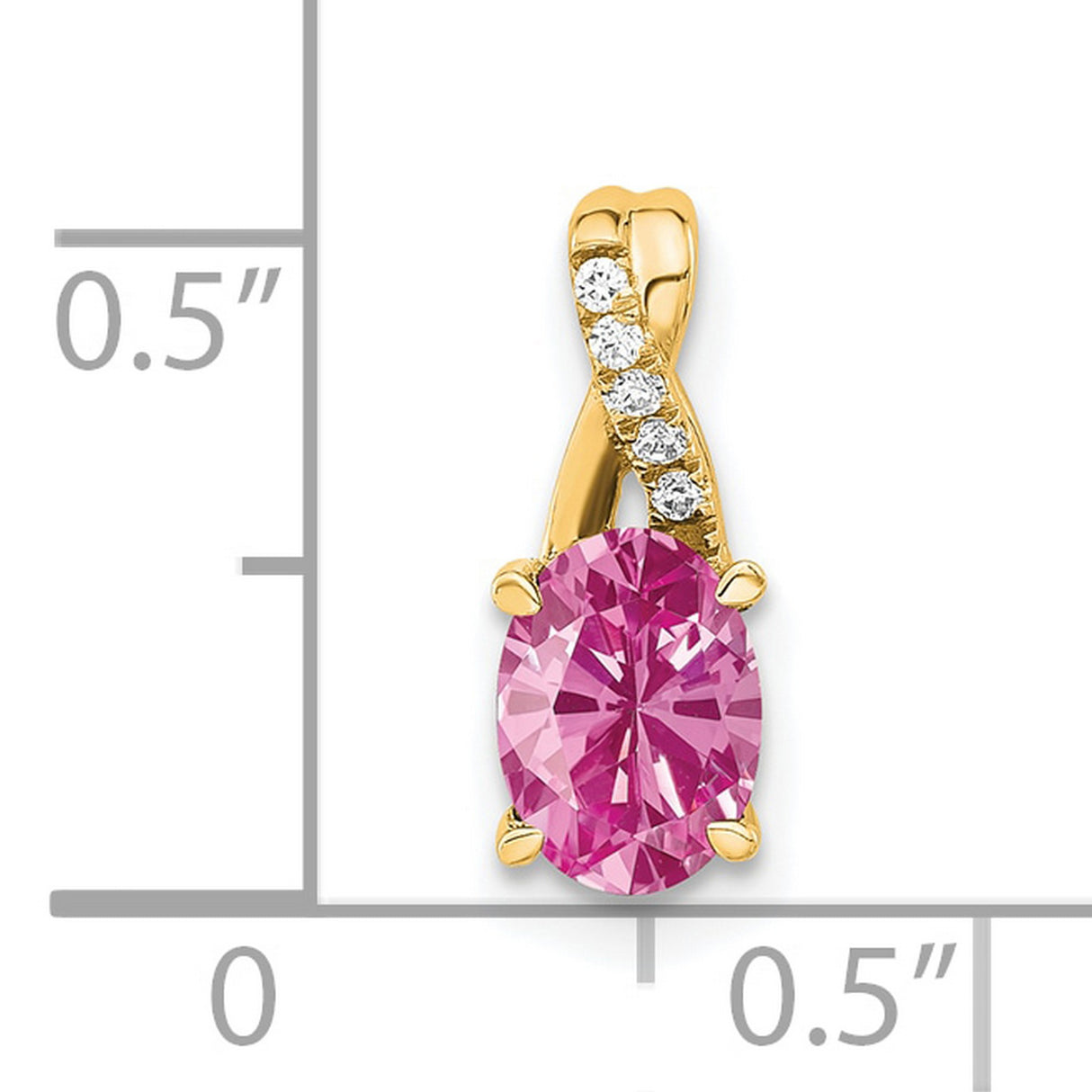 14k Yellow Gold Pendant with Oval Lab Created Pink Sapphire and Diamond Twist Design