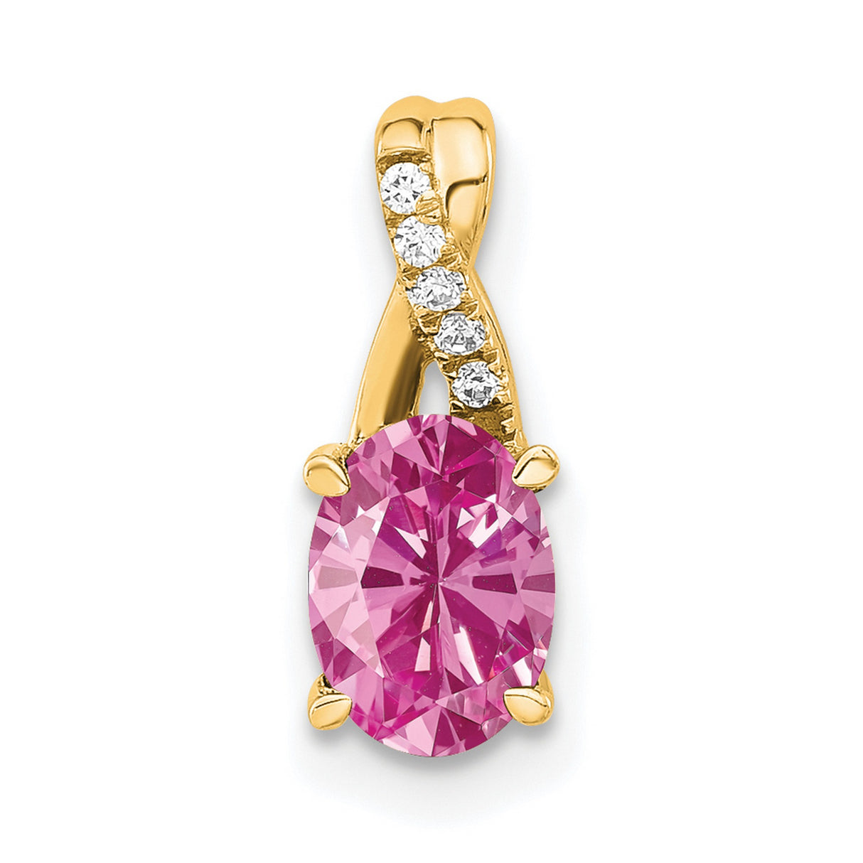 14k Yellow Gold Pendant with Oval Lab Created Pink Sapphire and Diamond Twist Design