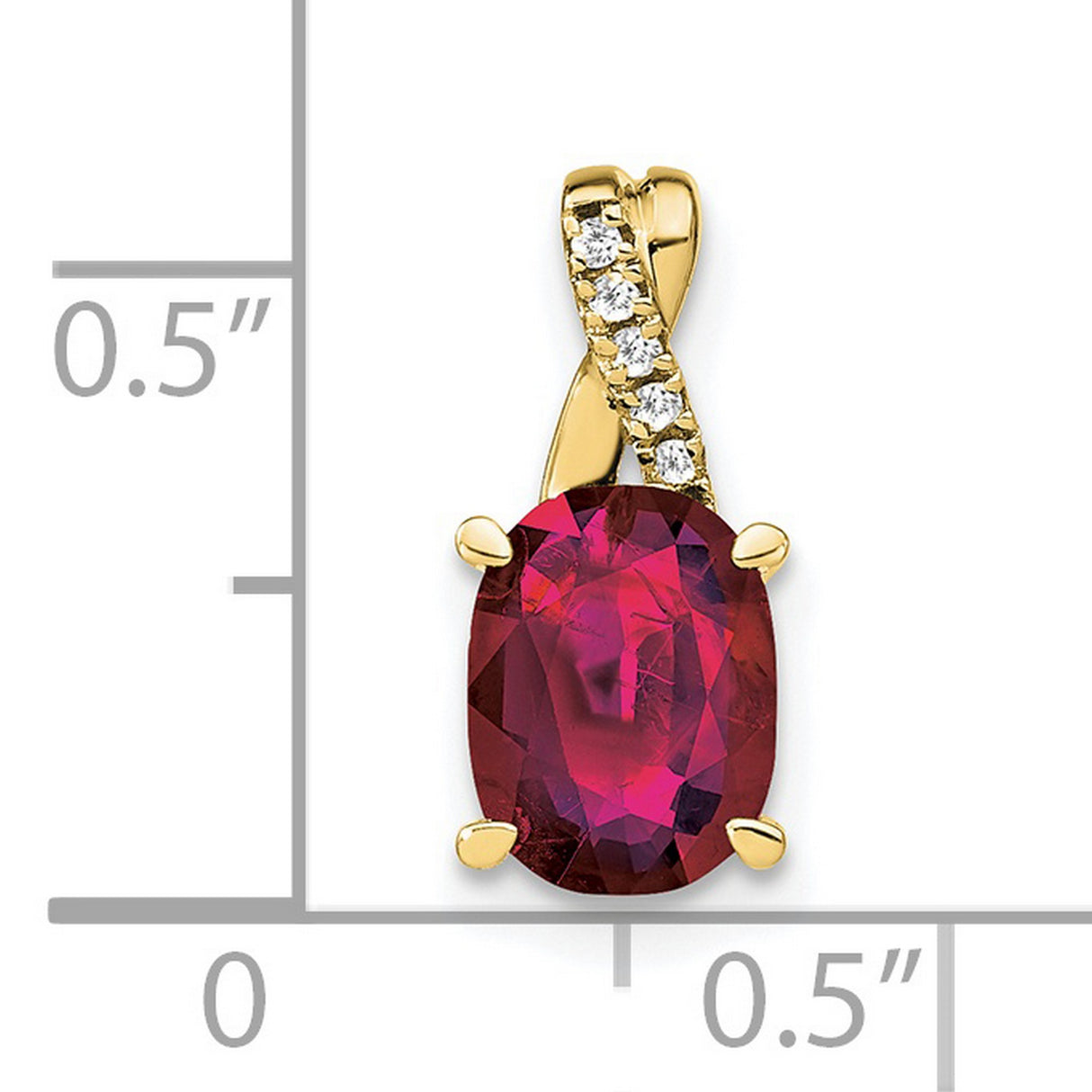 10k Yellow Gold Ruby Pendant with Diamond Accents, Curved Romantic Design