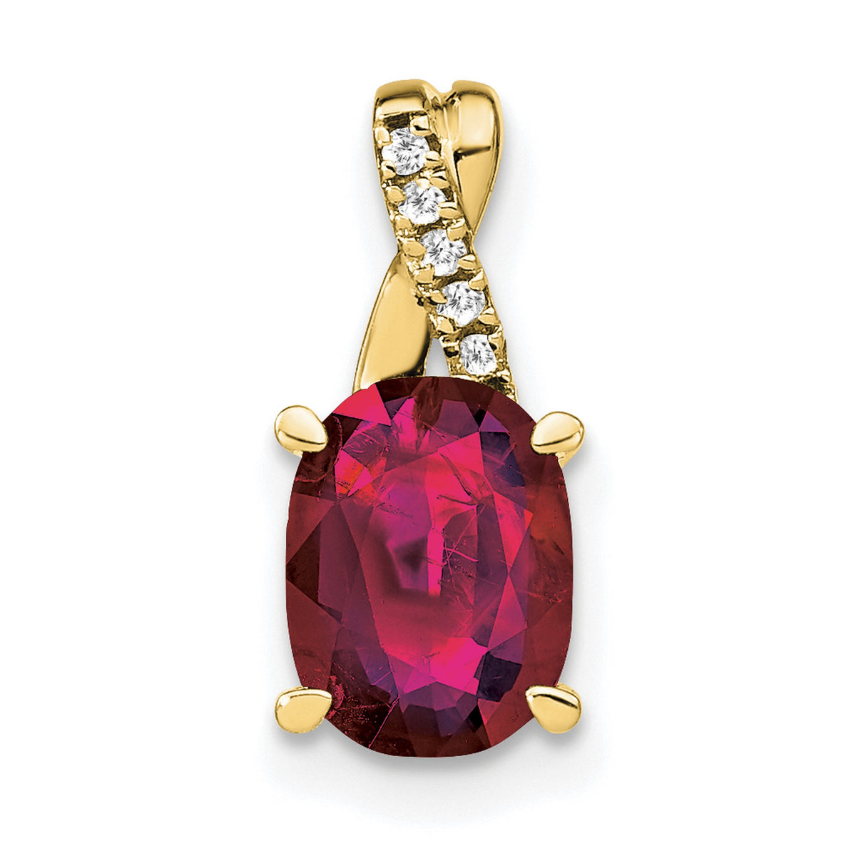10k Yellow Gold Ruby Pendant with Diamond Accents, Curved Romantic Design