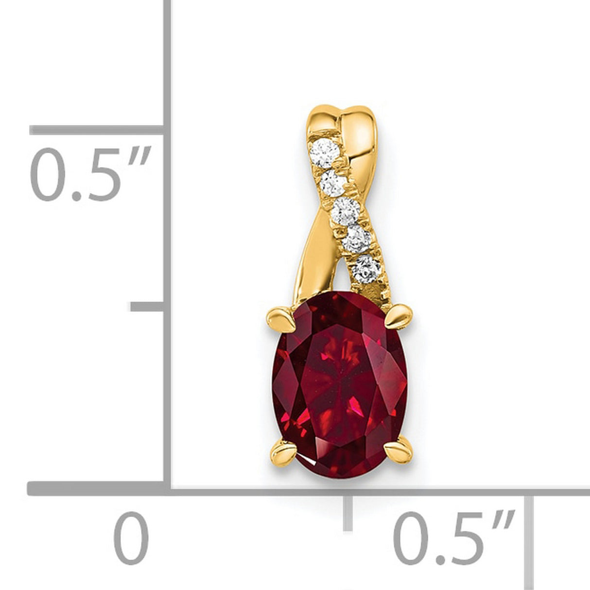 14k Yellow Gold Pendant with Lab Created Ruby and Diamond Accents, Twisted Ribbon Design