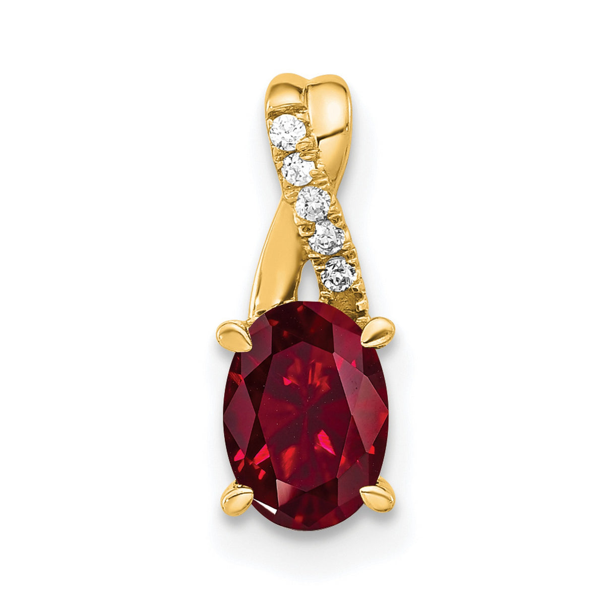 14k Yellow Gold Pendant with Lab Created Ruby and Diamond Accents, Twisted Ribbon Design