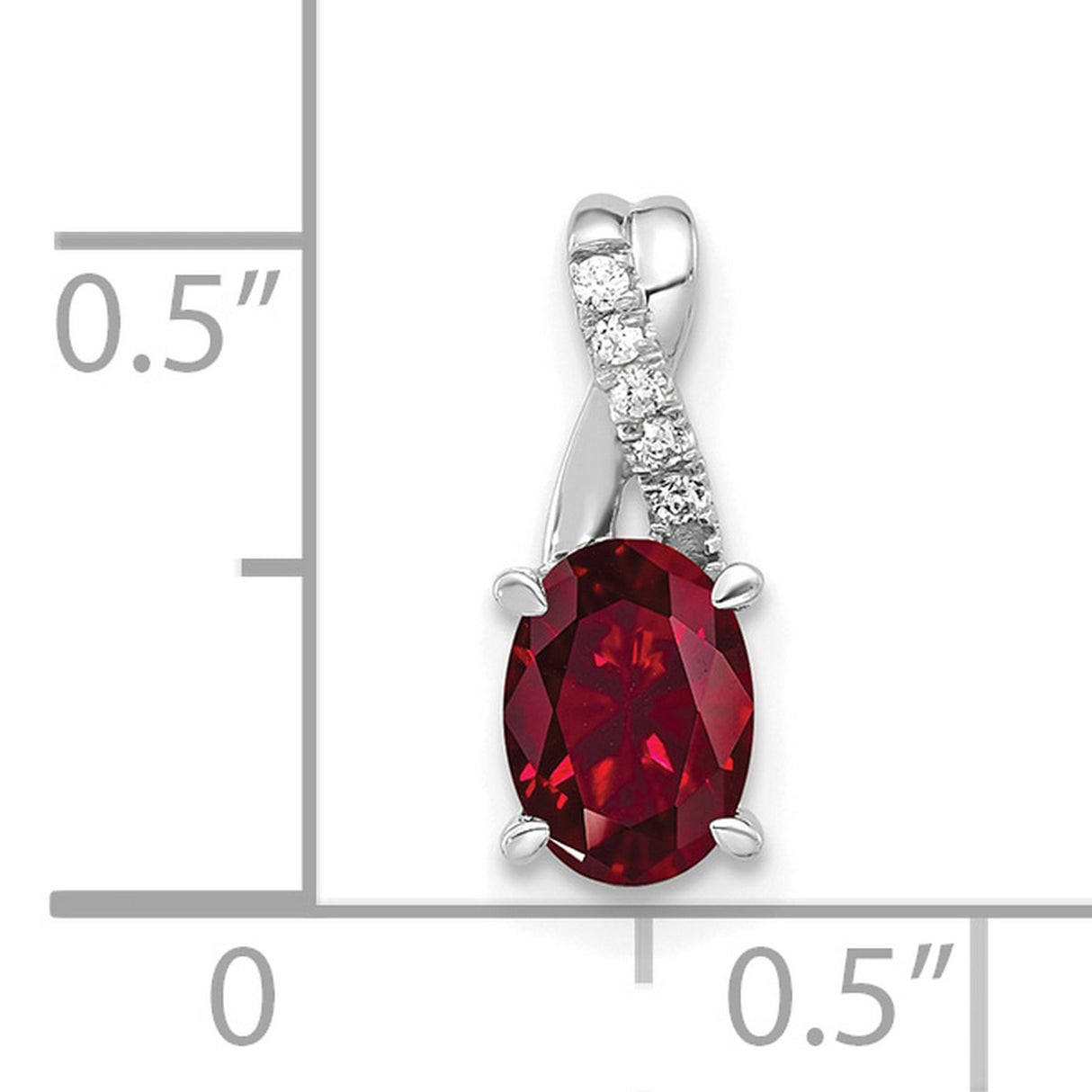14k White Gold Ruby Pendant with Diamond Accents in Ribbon Setting