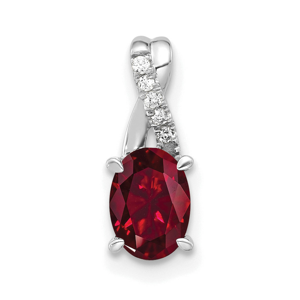 14k White Gold Ruby Pendant with Diamond Accents in Ribbon Setting