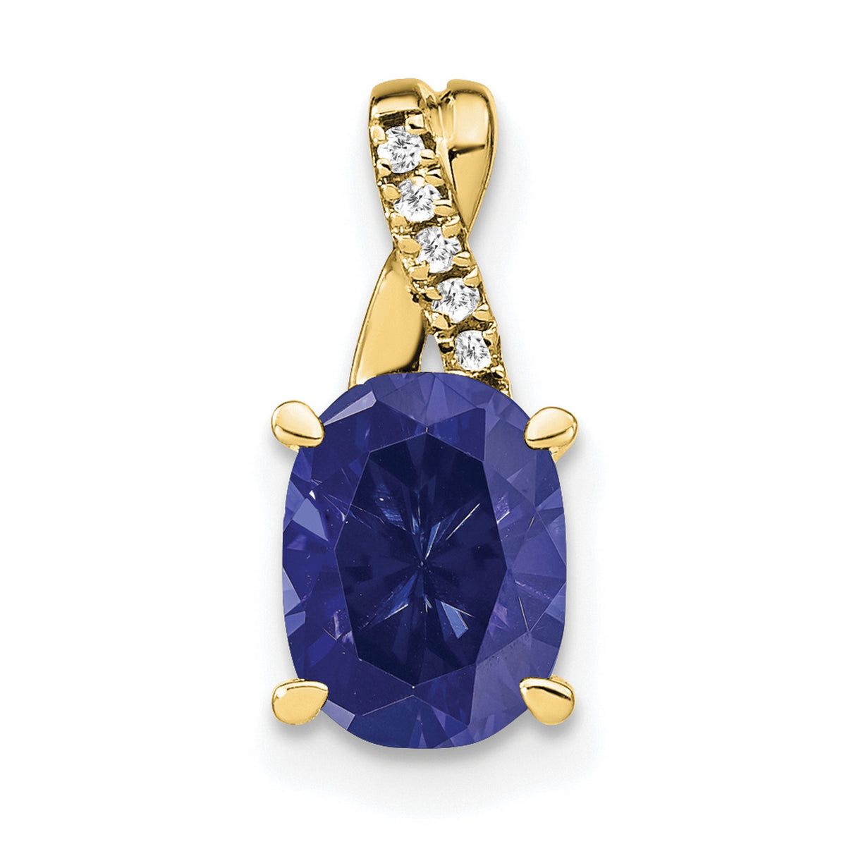10k Yellow Gold Pendant with Oval Lab Created Sapphire and Cubic Zirconia Accents