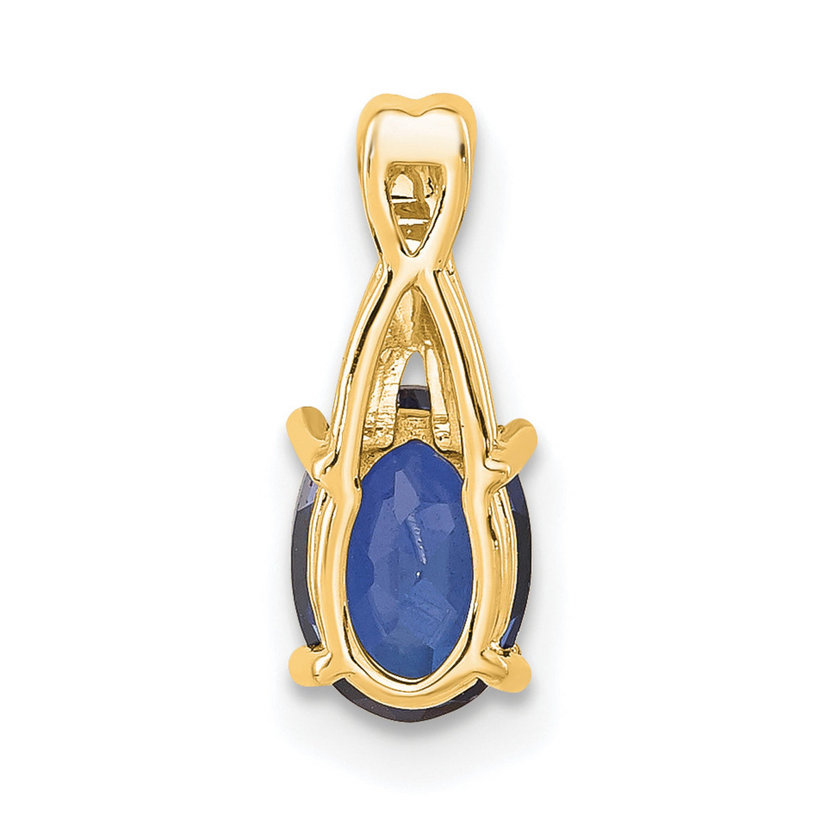 14k Yellow Gold Pendant with Oval Lab Created Blue Sapphire and Diamond, Curved Bail Design