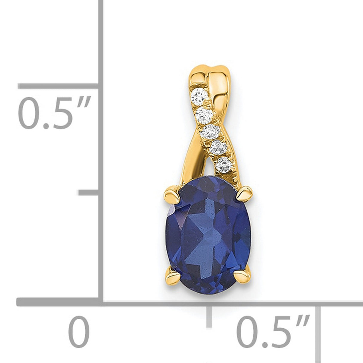 14k Yellow Gold Pendant with Oval Lab Created Blue Sapphire and Diamond, Curved Bail Design