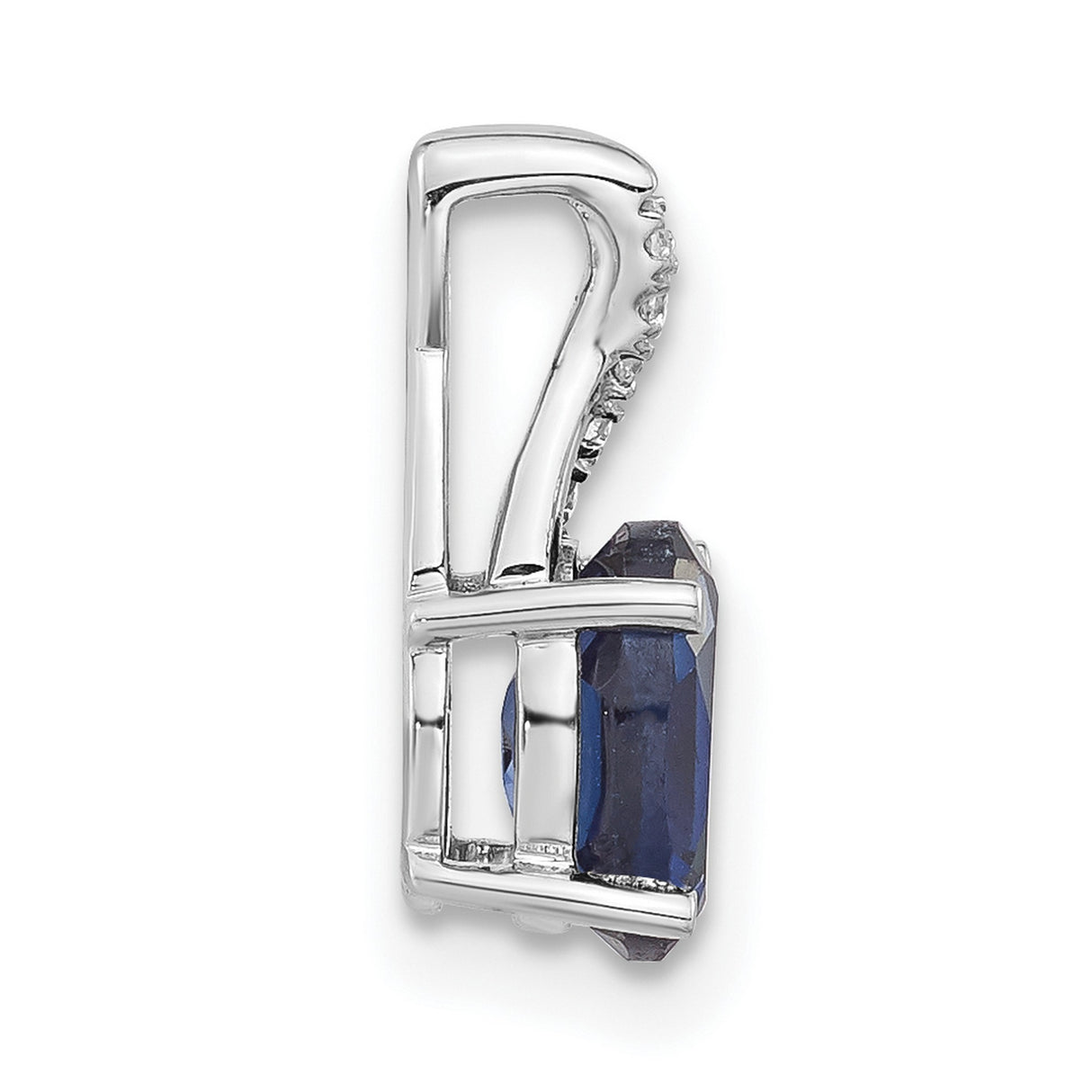 14k White Gold Pendant with Oval Lab Created Sapphire and Diamond Swirl Design