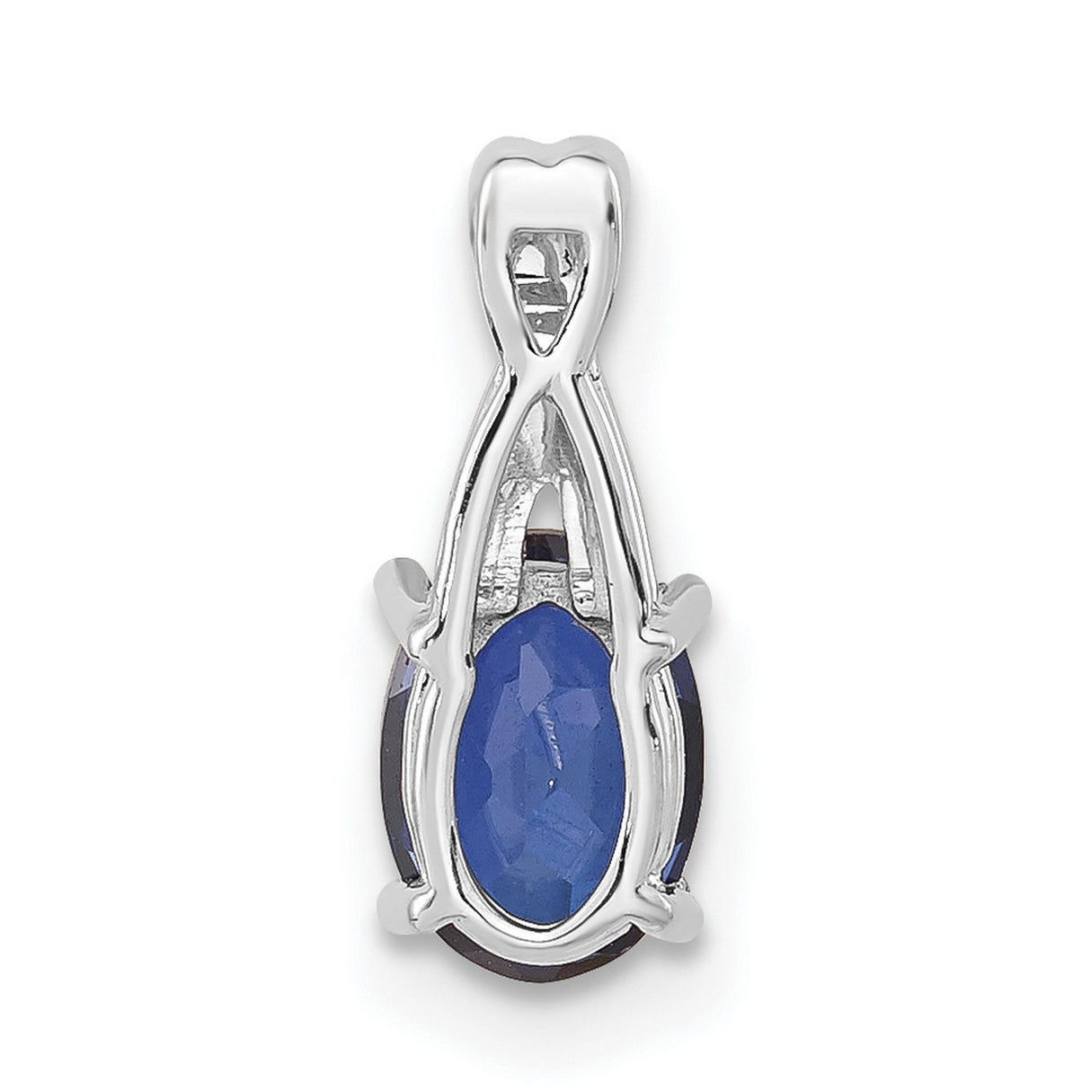14k White Gold Pendant with Oval Lab Created Sapphire and Diamond Swirl Design