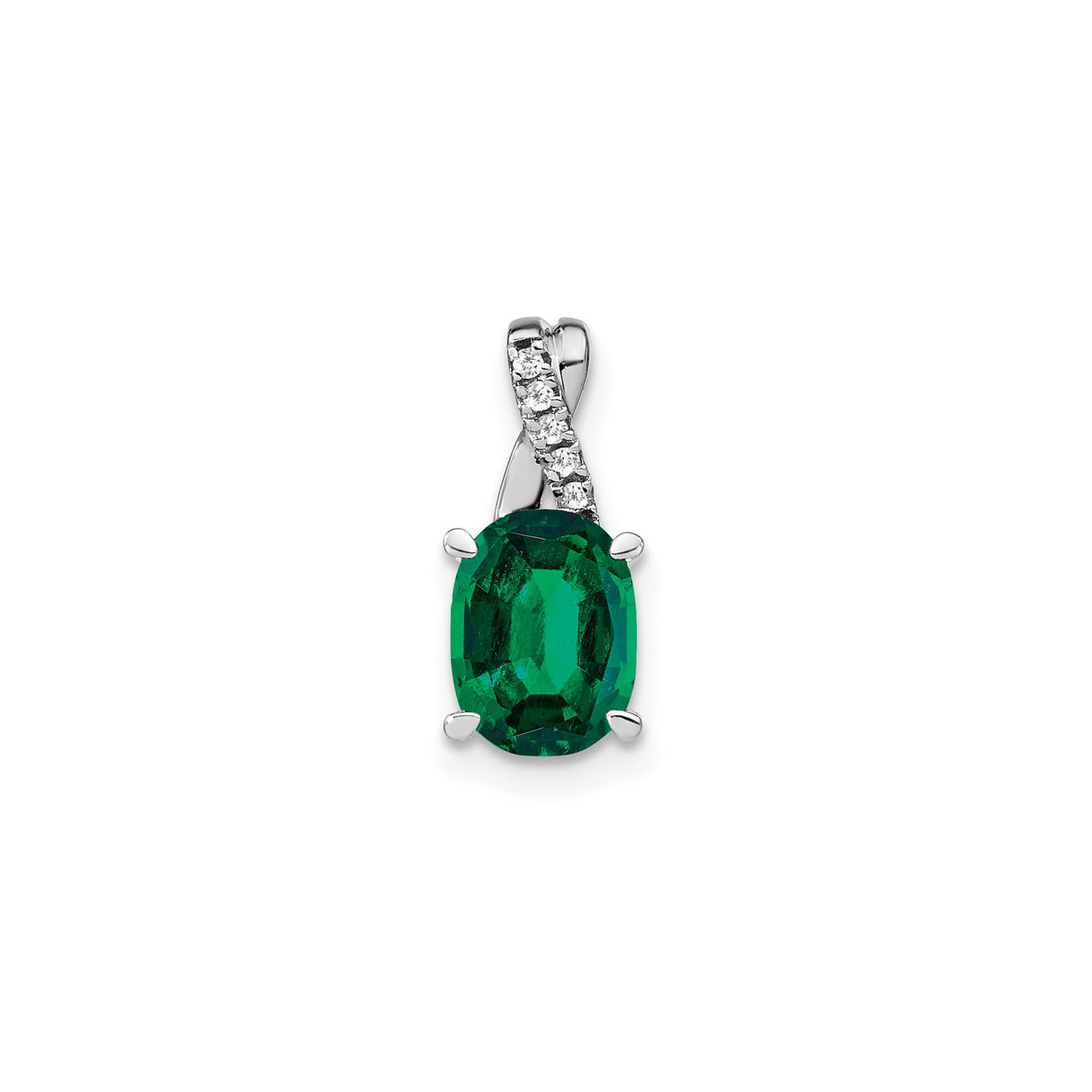 14k White Gold Pendant with Lab Created Emerald and Diamond Accents, May Birthstone Jewelry