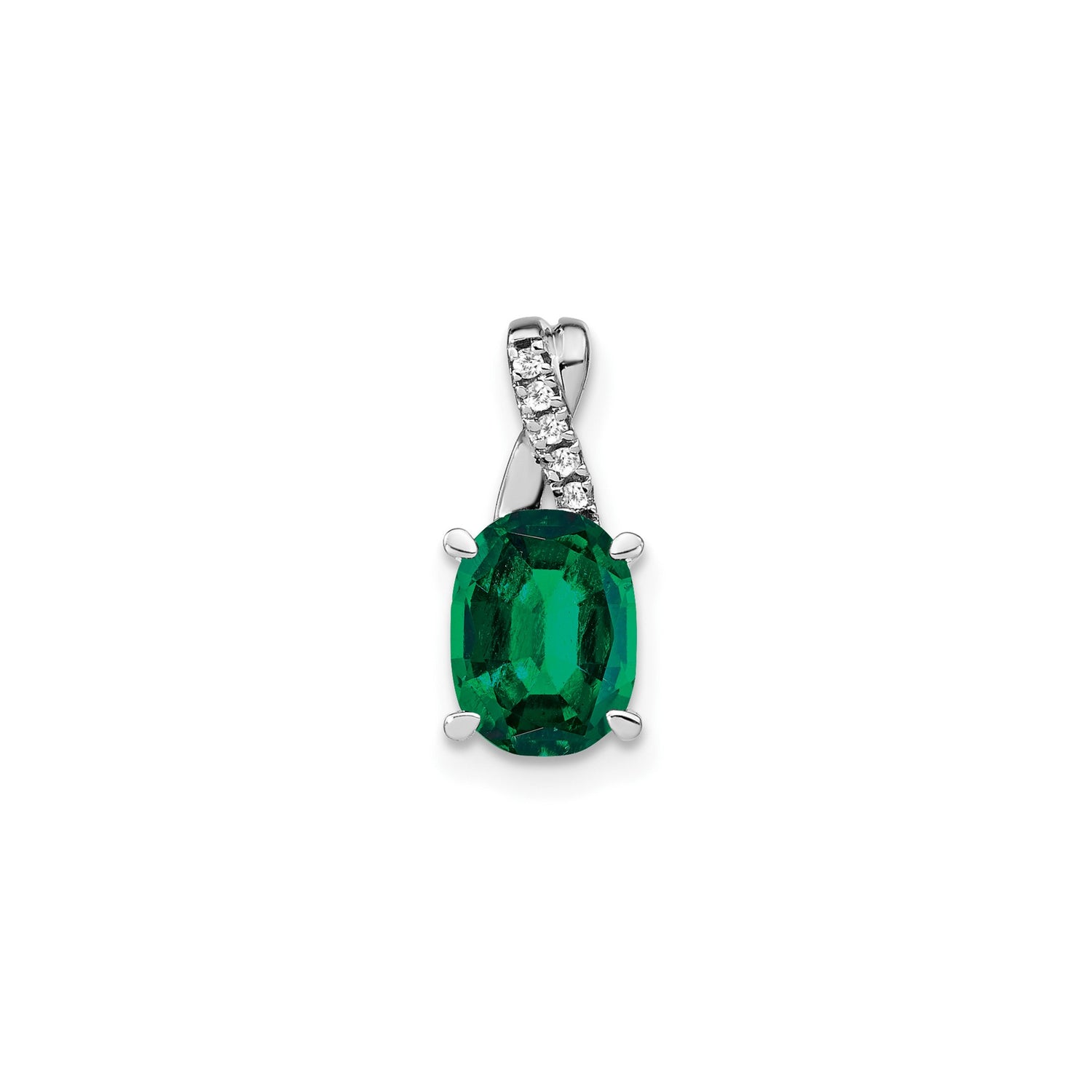 14k White Gold Pendant with Lab Created Emerald and Diamond Accents, May Birthstone Jewelry