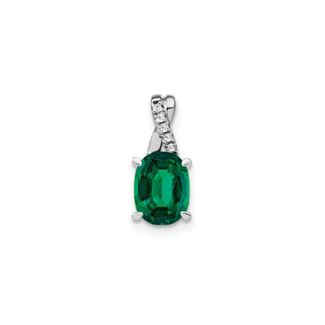 14k White Gold Pendant with Lab Created Emerald and Diamond Accents, May Birthstone Jewelry