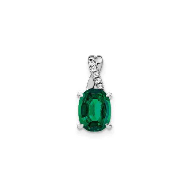 14k White Gold Pendant with Lab Created Emerald and Diamond Accents, May Birthstone Jewelry