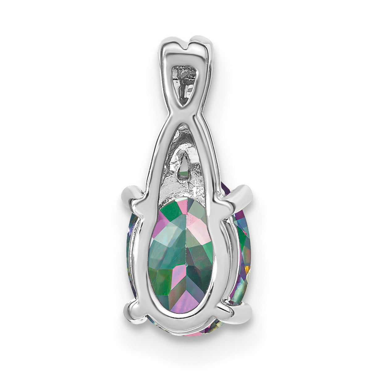 14k White Gold Pendant with Oval Mystic Fire Topaz and Diamond Accents in Crisscross Setting