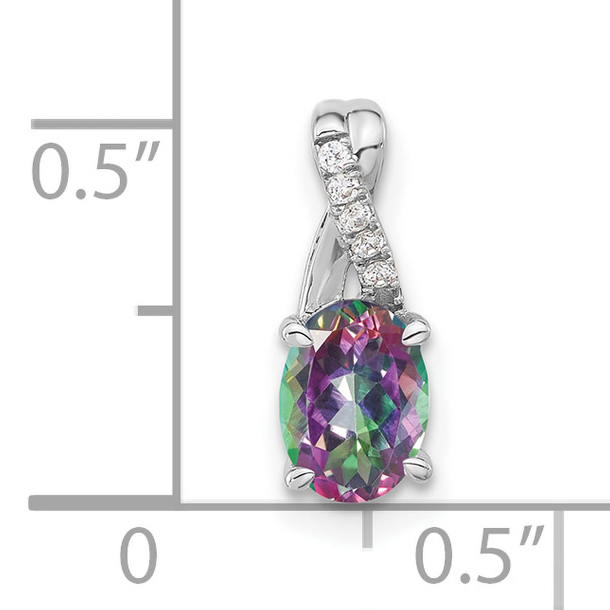 14k White Gold Pendant with Oval Mystic Fire Topaz and Diamond Accents in Crisscross Setting