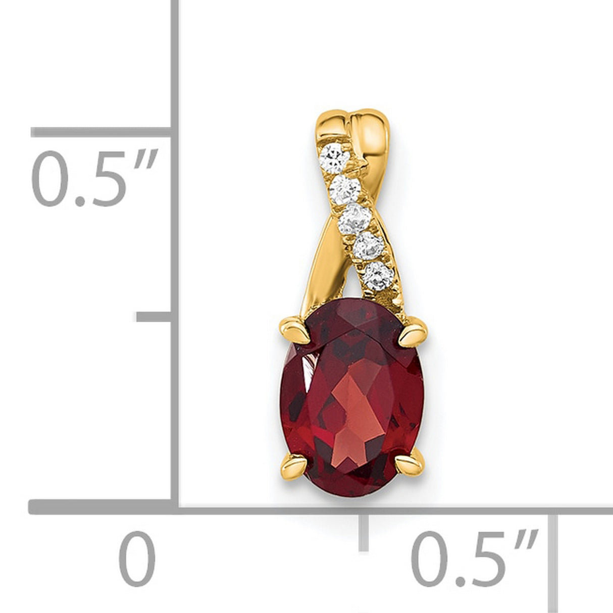 Oval Garnet and Diamond Charm Pendant in Real 14k Yellow Gold
