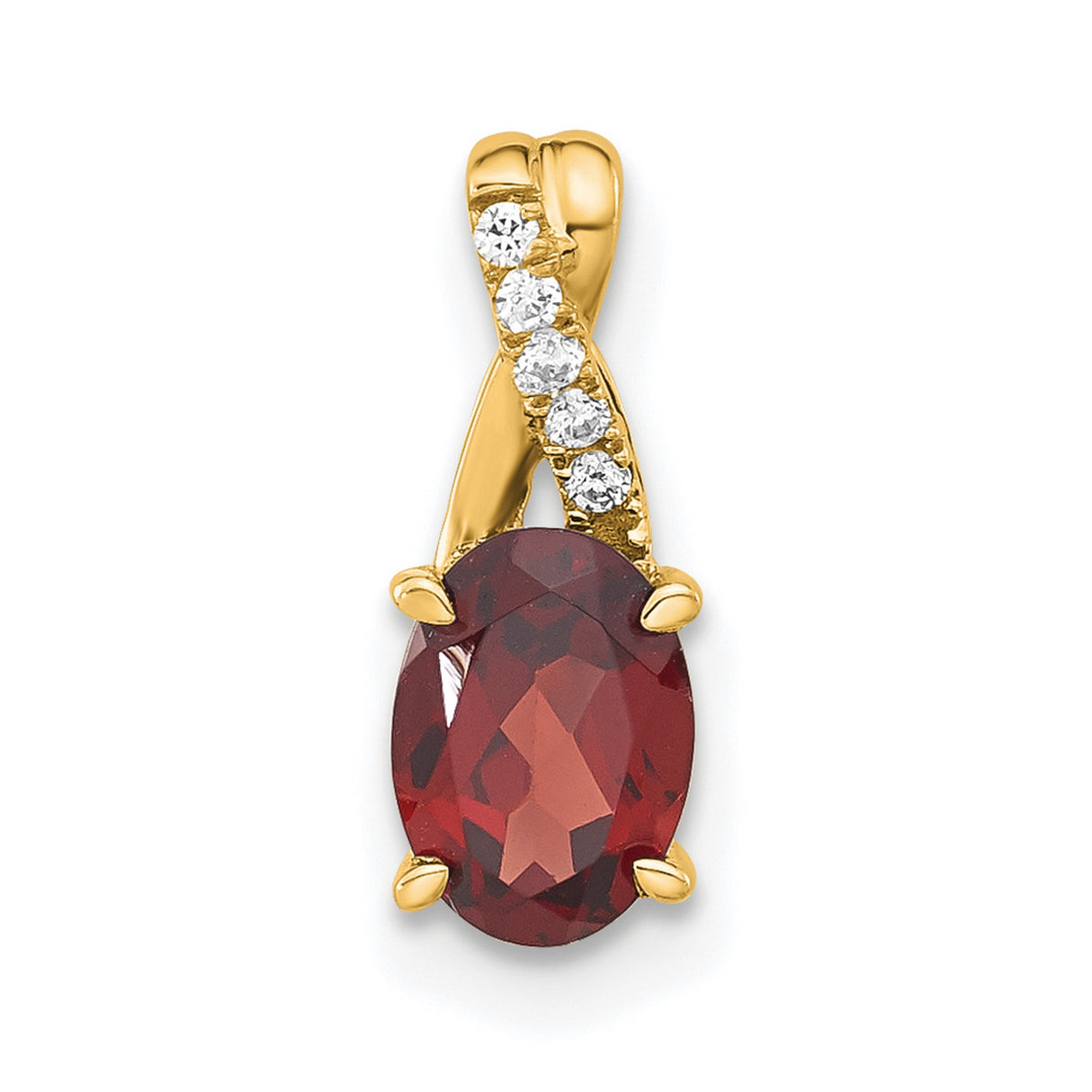 Oval Garnet and Diamond Charm Pendant in Real 14k Yellow Gold