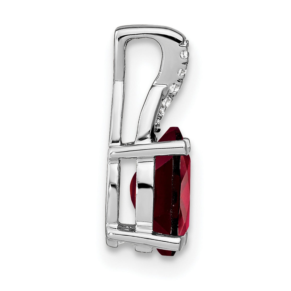 14k White Gold Garnet Pendant with Diamond Accent, Twist Design January Birthstone Jewelry