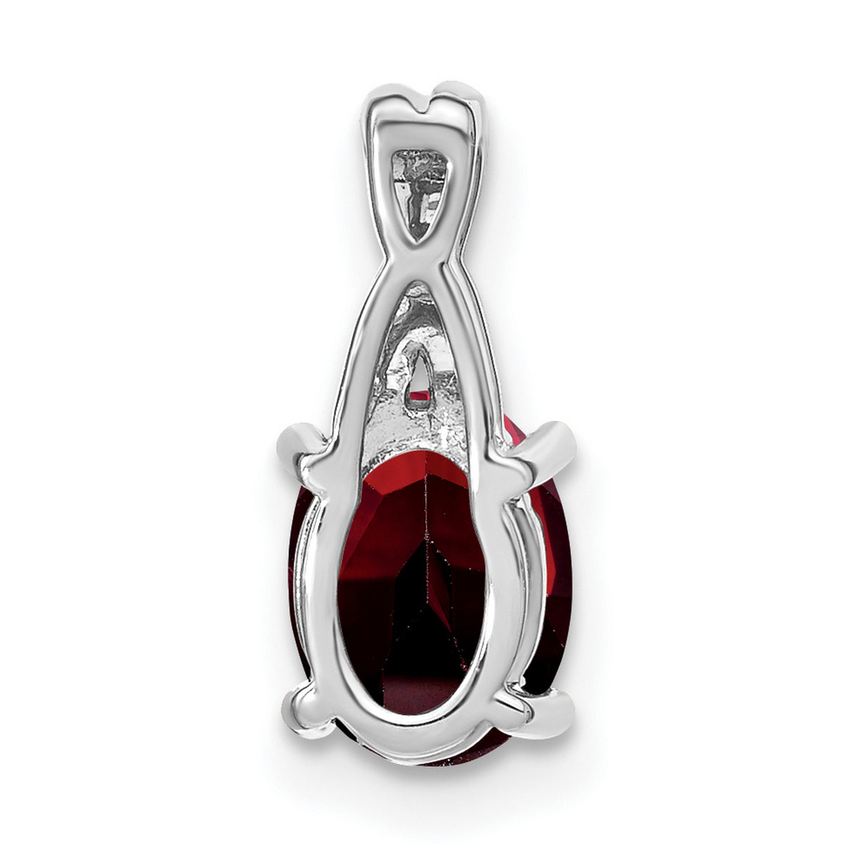 14k White Gold Garnet Pendant with Diamond Accent, Twist Design January Birthstone Jewelry