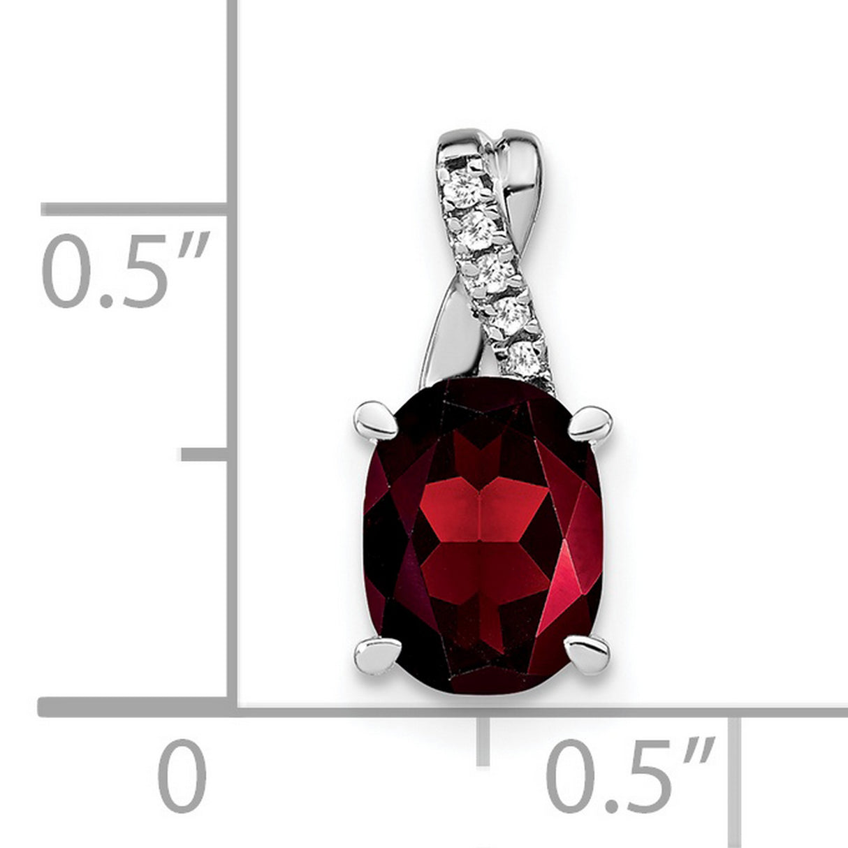14k White Gold Garnet Pendant with Diamond Accent, Twist Design January Birthstone Jewelry