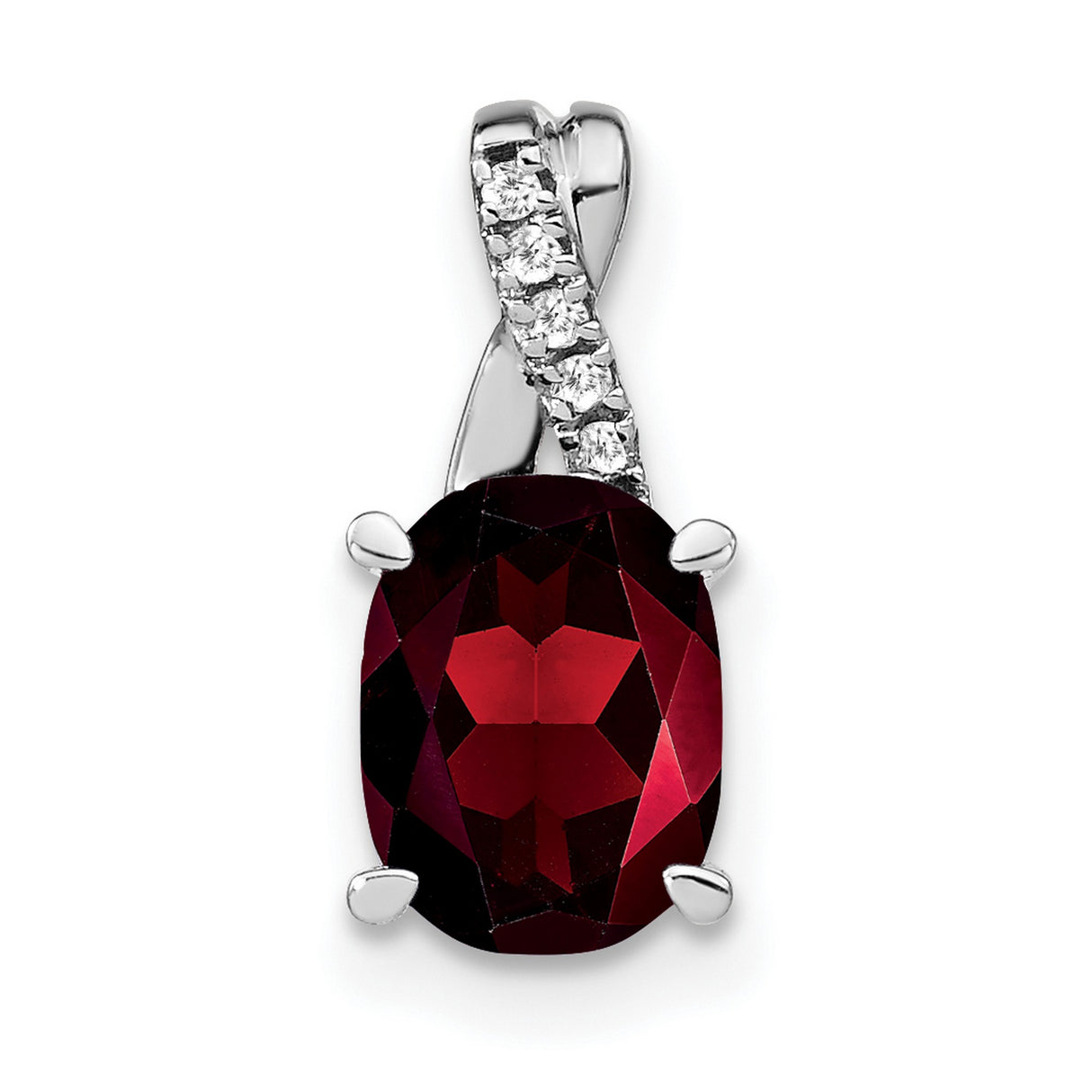 14k White Gold Garnet Pendant with Diamond Accent, Twist Design January Birthstone Jewelry