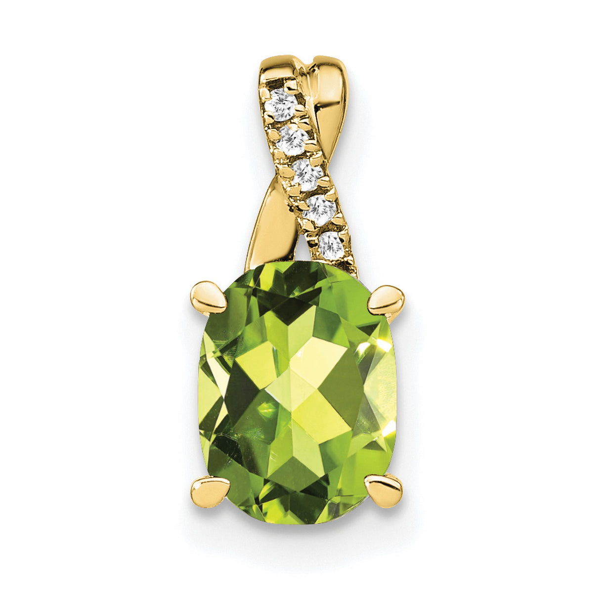 10k Yellow Gold Pendant with Oval Peridot and Diamond Accent Twist Bail