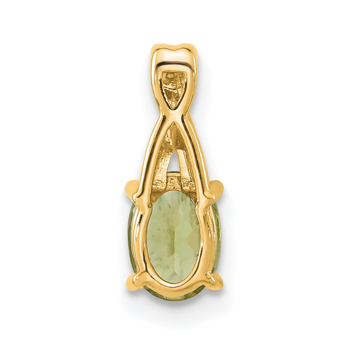 14k Yellow Gold Pendant with Oval Peridot and Diamonds Swirl Design