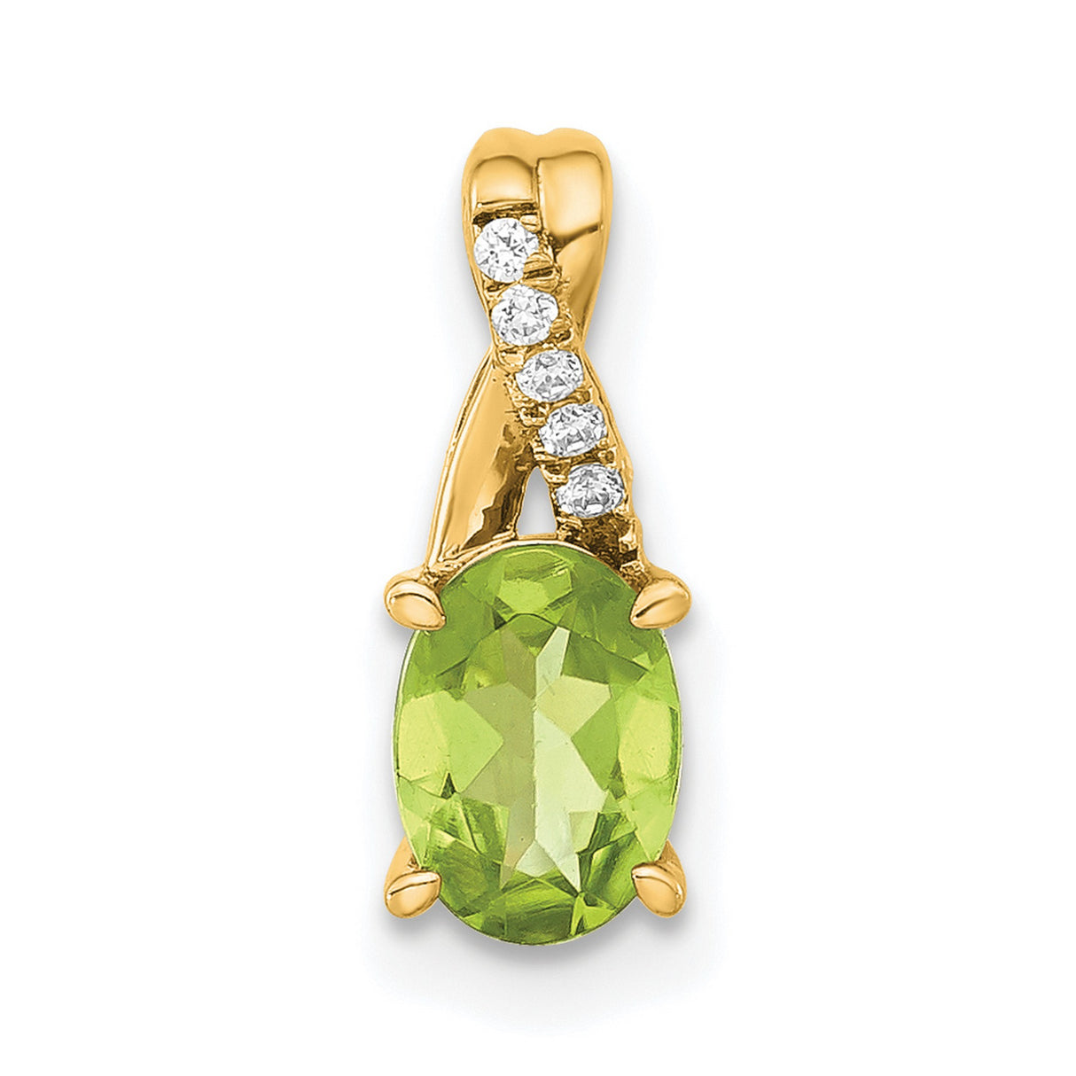 14k Yellow Gold Pendant with Oval Peridot and Cubic Zirconia Swirl Design