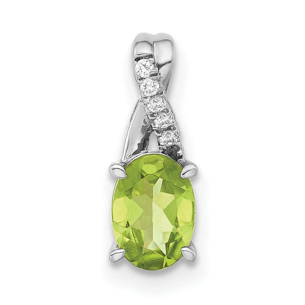 14k White Gold Pendant with Oval Peridot and Diamond Accents, August Birthstone Jewelry