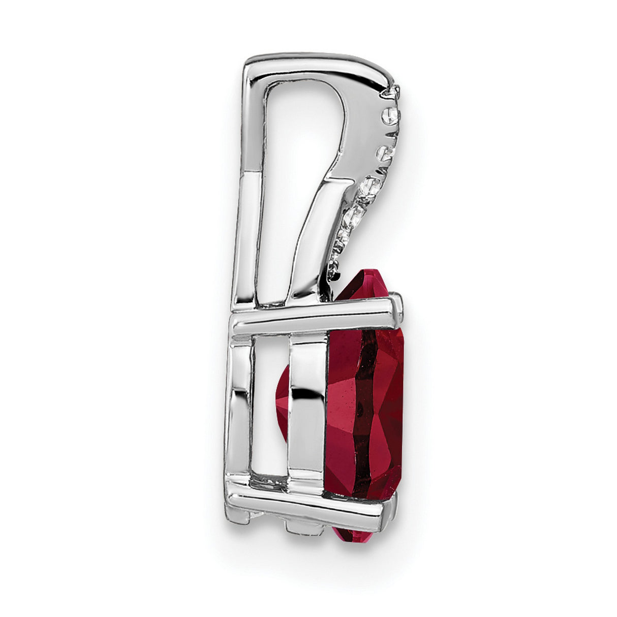 14k White Gold Pendant with Oval Lab Created Ruby and Diamond Accents, Twisted Design