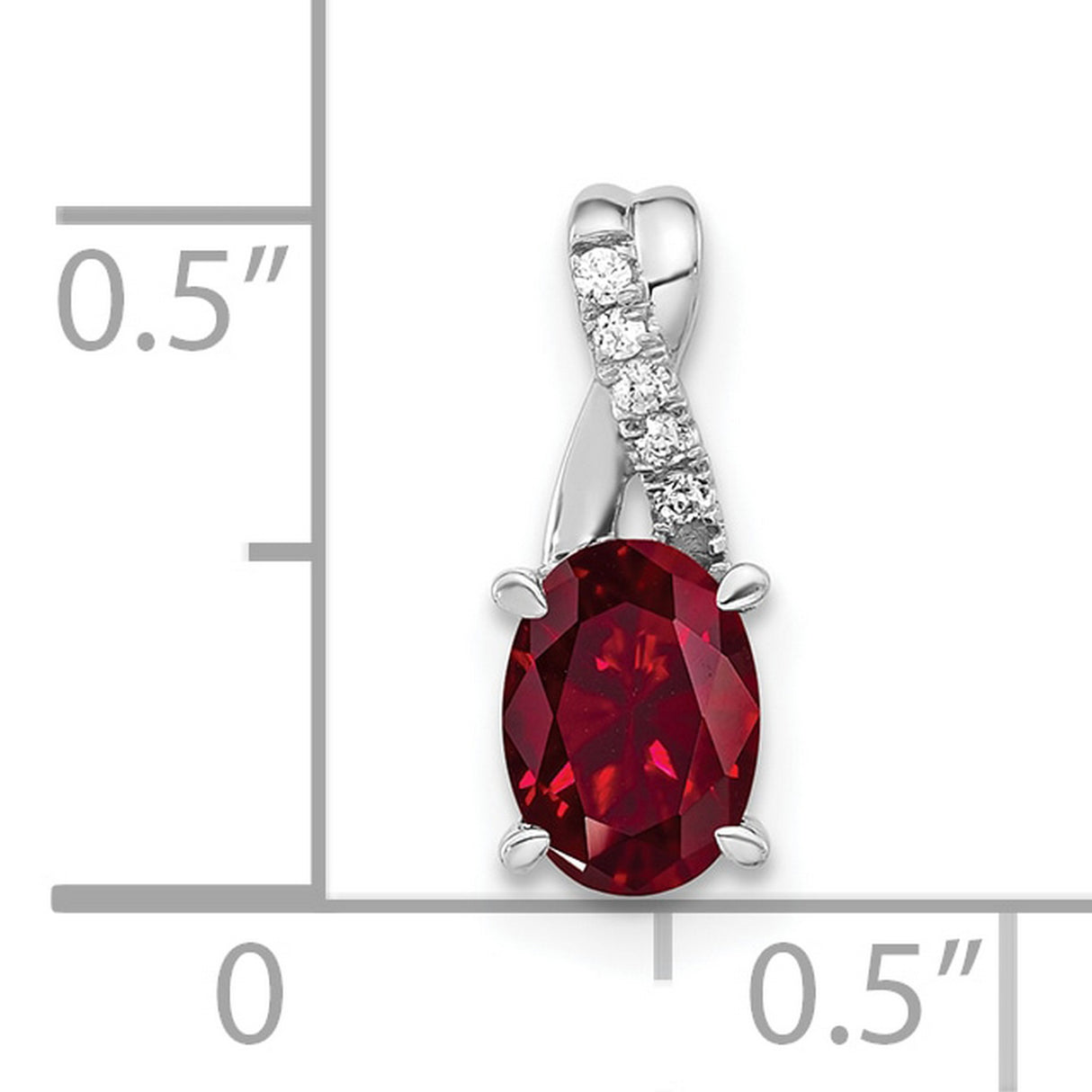 14k White Gold Pendant with Oval Lab Created Ruby and Diamond Accents, Twisted Design