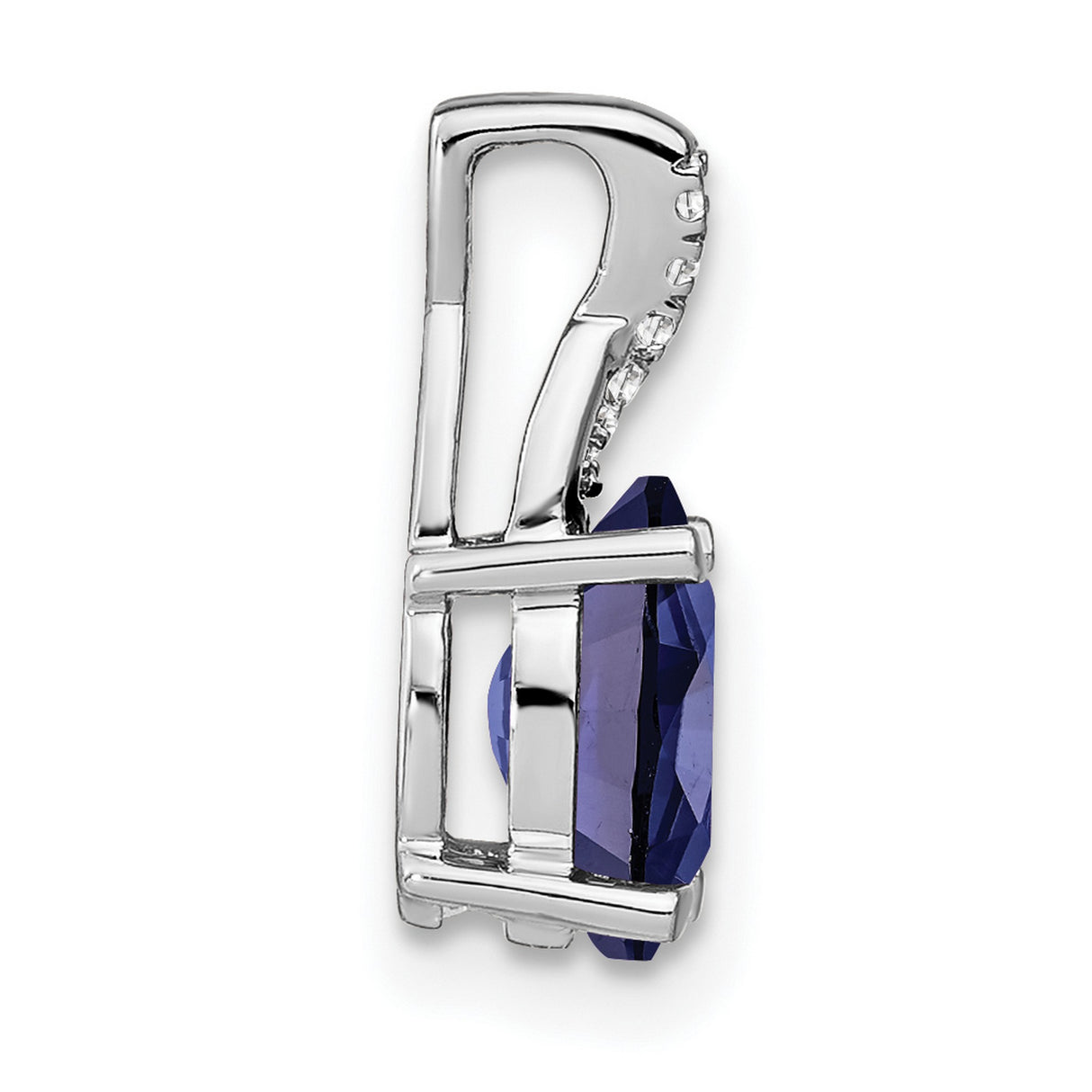 14k White Gold Pendant with Oval Lab Created Blue Sapphire and Diamond Accents