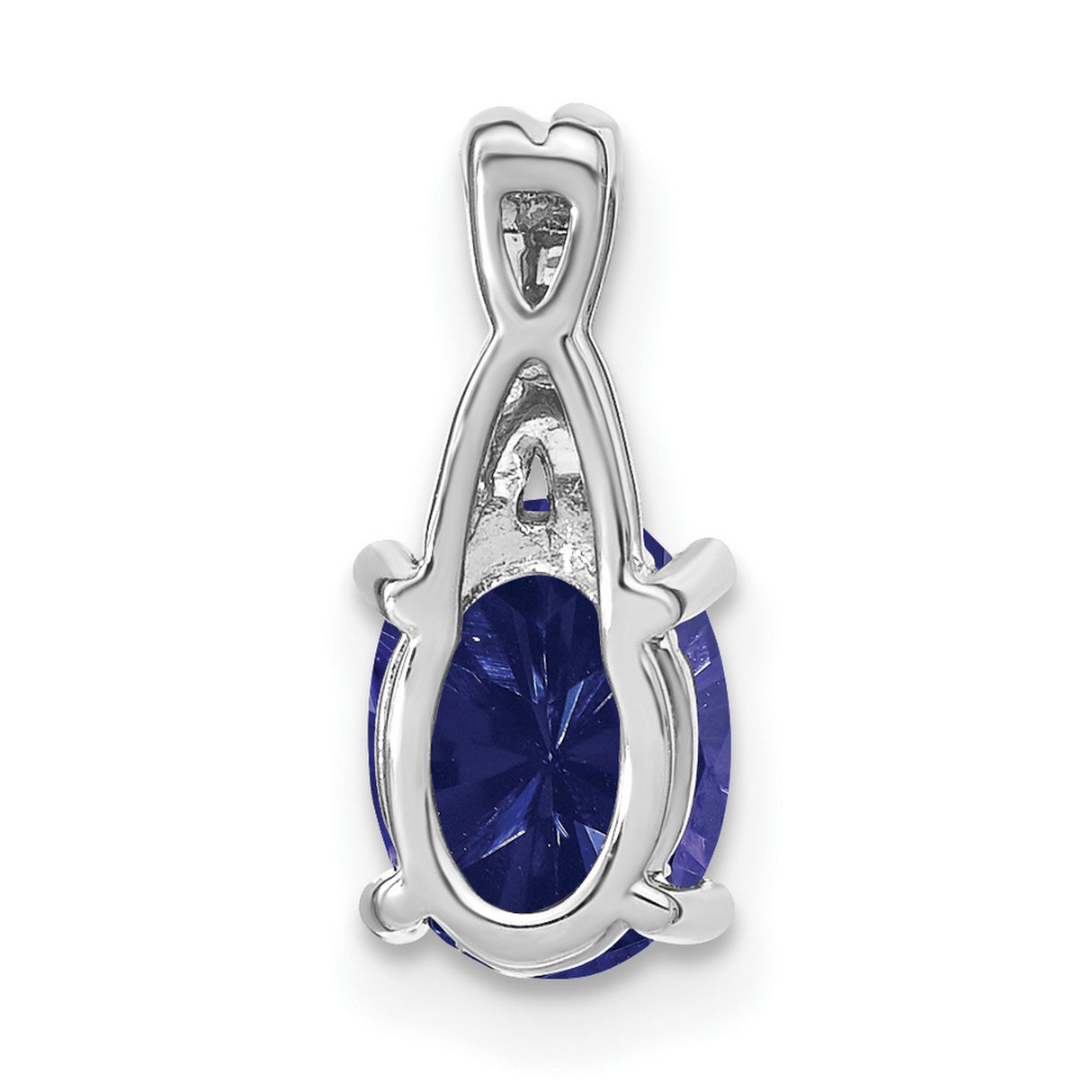 14k White Gold Pendant with Oval Lab Created Blue Sapphire and Diamond Accents