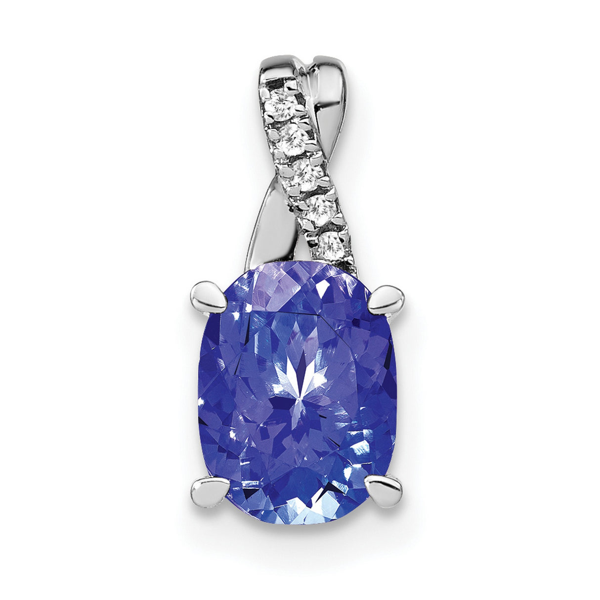 14k White Gold Pendant with Oval Tanzanite and Diamond Twist Setting
