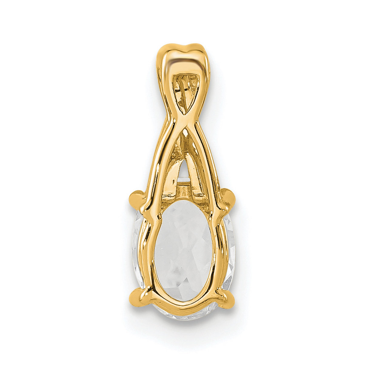 Oval White Topaz and Diamond Charm Pendant in Real 14k Yellow Gold