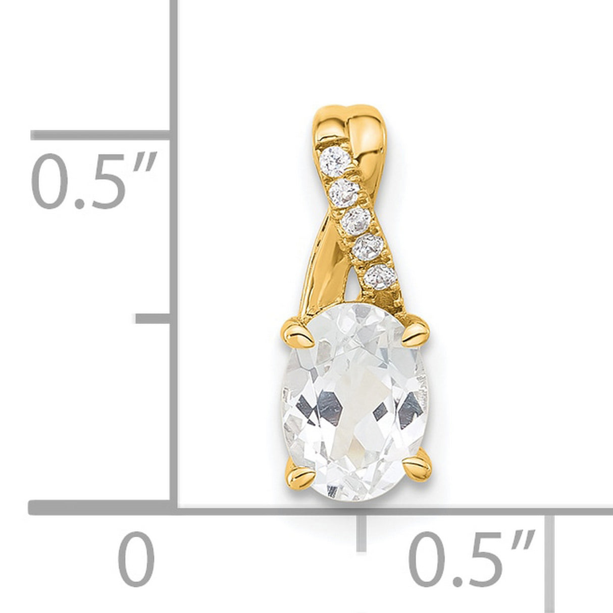 Oval White Topaz and Diamond Charm Pendant in Real 14k Yellow Gold