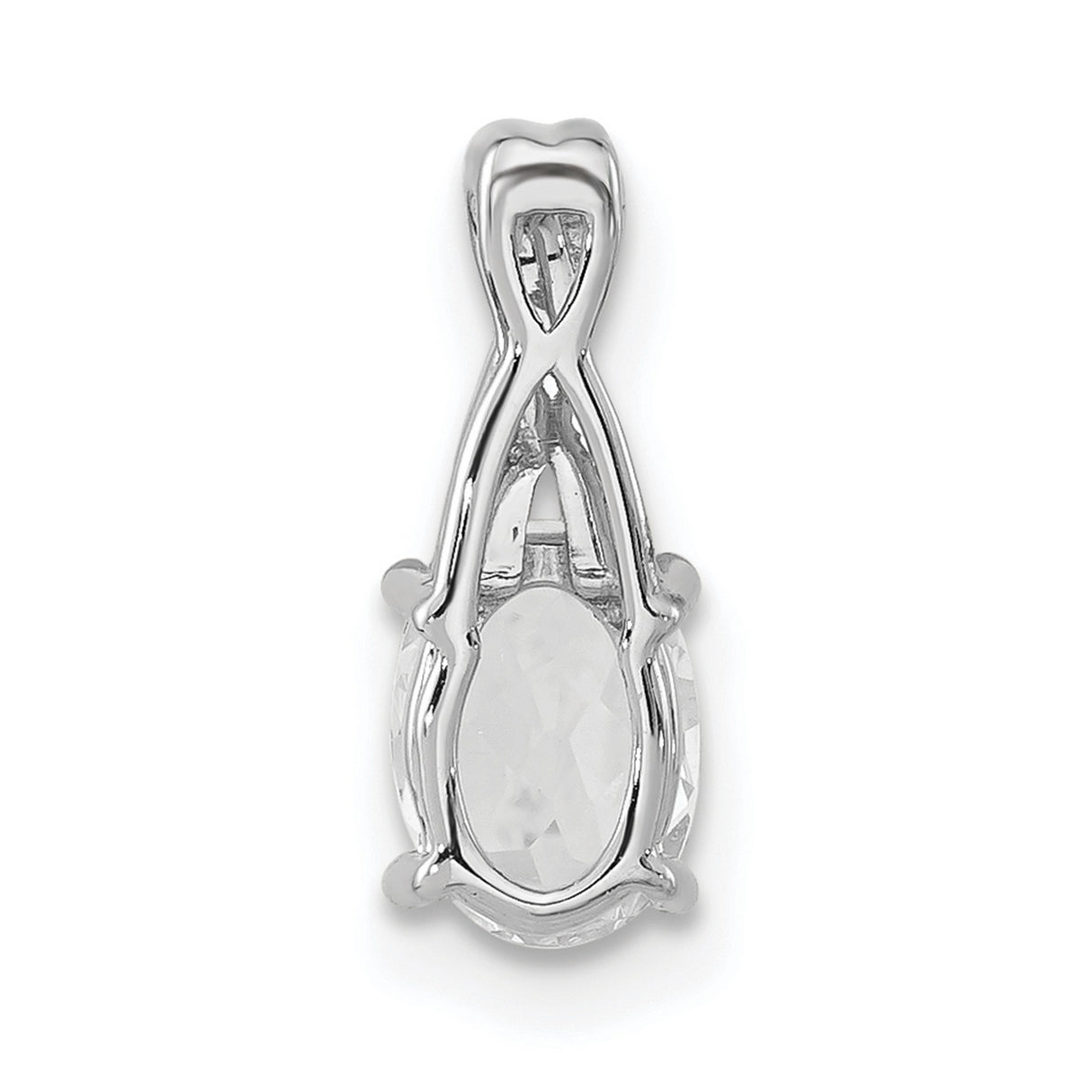 14k White Gold Pendant with Oval White Topaz and Diamond Accent, Curved Bail Design