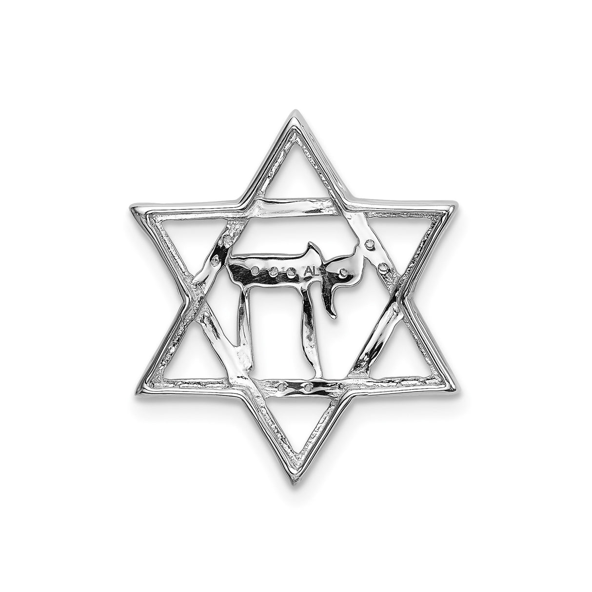 14k White Gold Star of David Pendant with Diamond Chai Symbol, Jewish Faith Jewelry