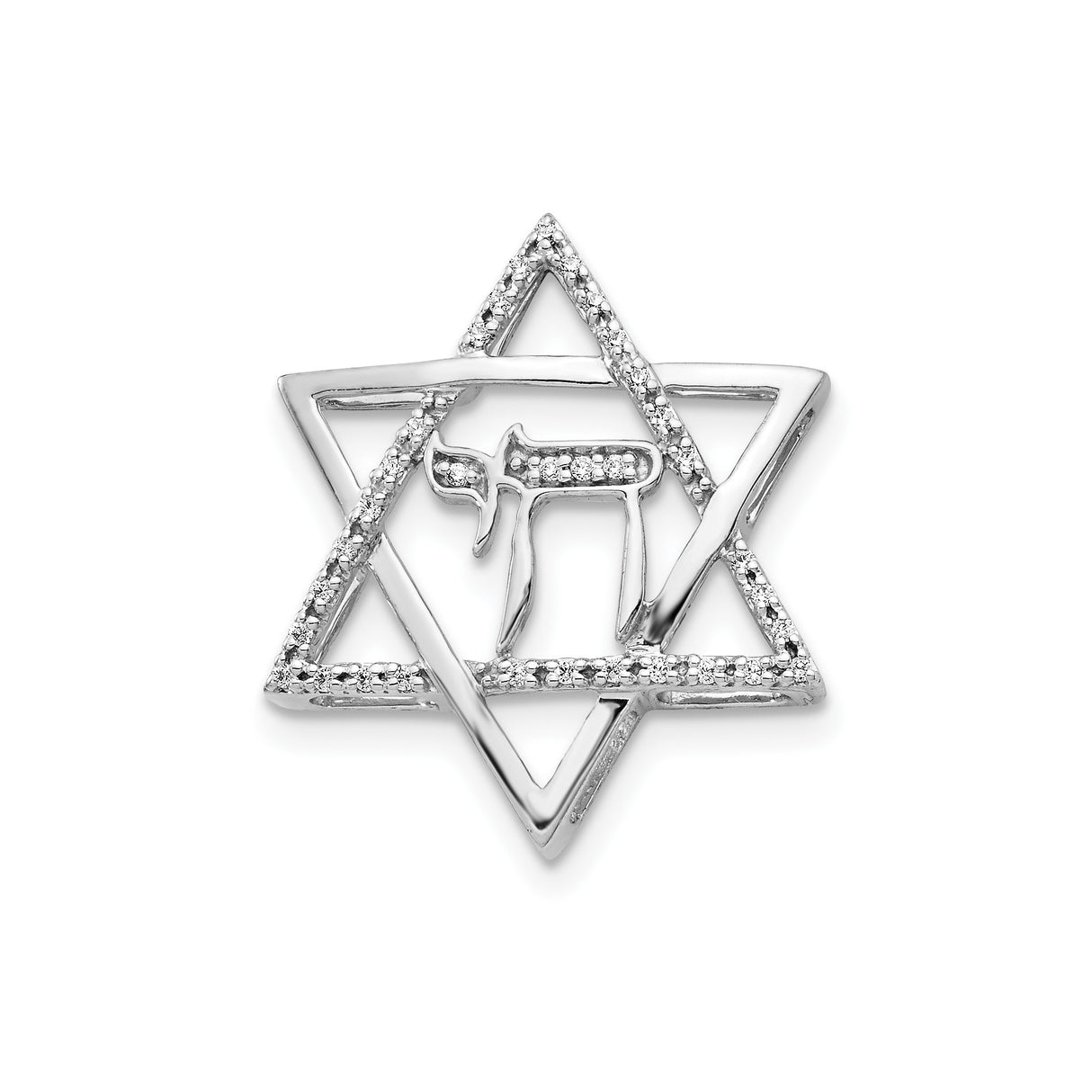 14k White Gold Star of David Pendant with Diamond Chai Symbol, Jewish Faith Jewelry
