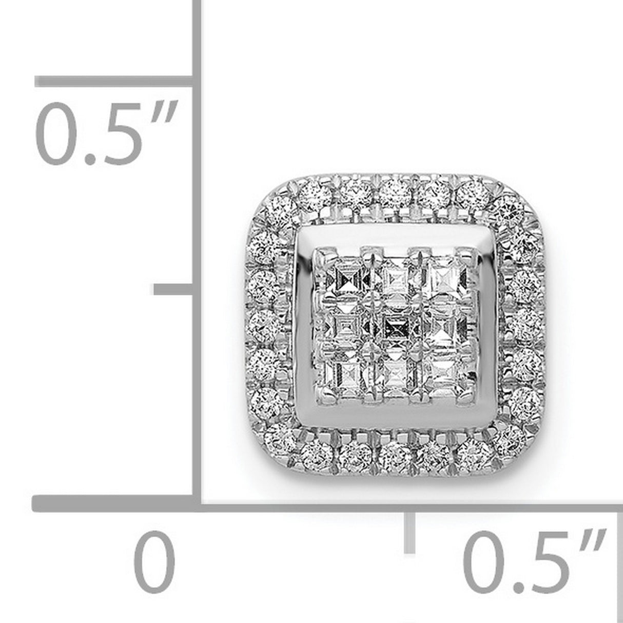 14k White Gold Diamond Square Stud Earrings, Princess Cut Grid Center with Halo Style for Men