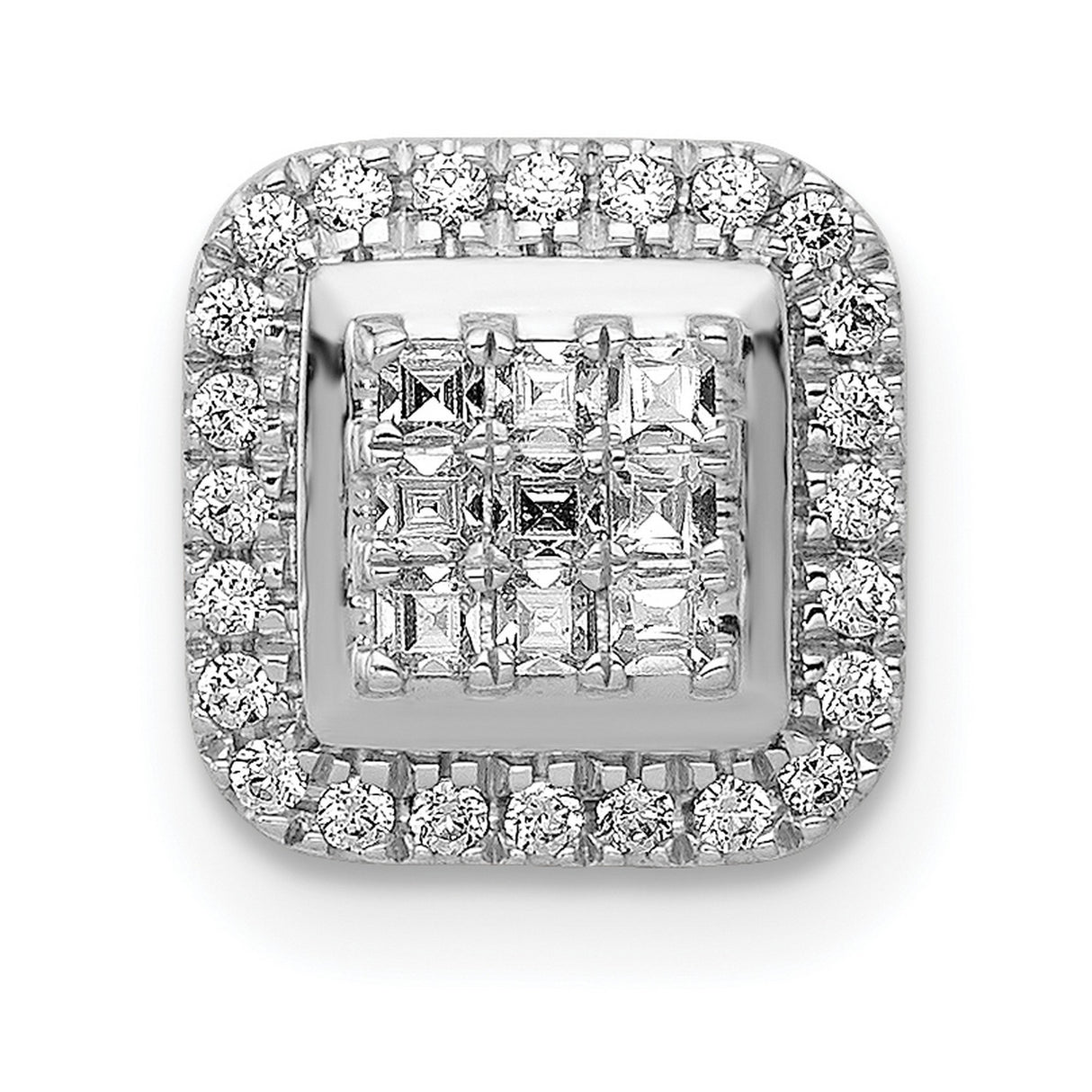 14k White Gold Diamond Square Stud Earrings, Princess Cut Grid Center with Halo Style for Men