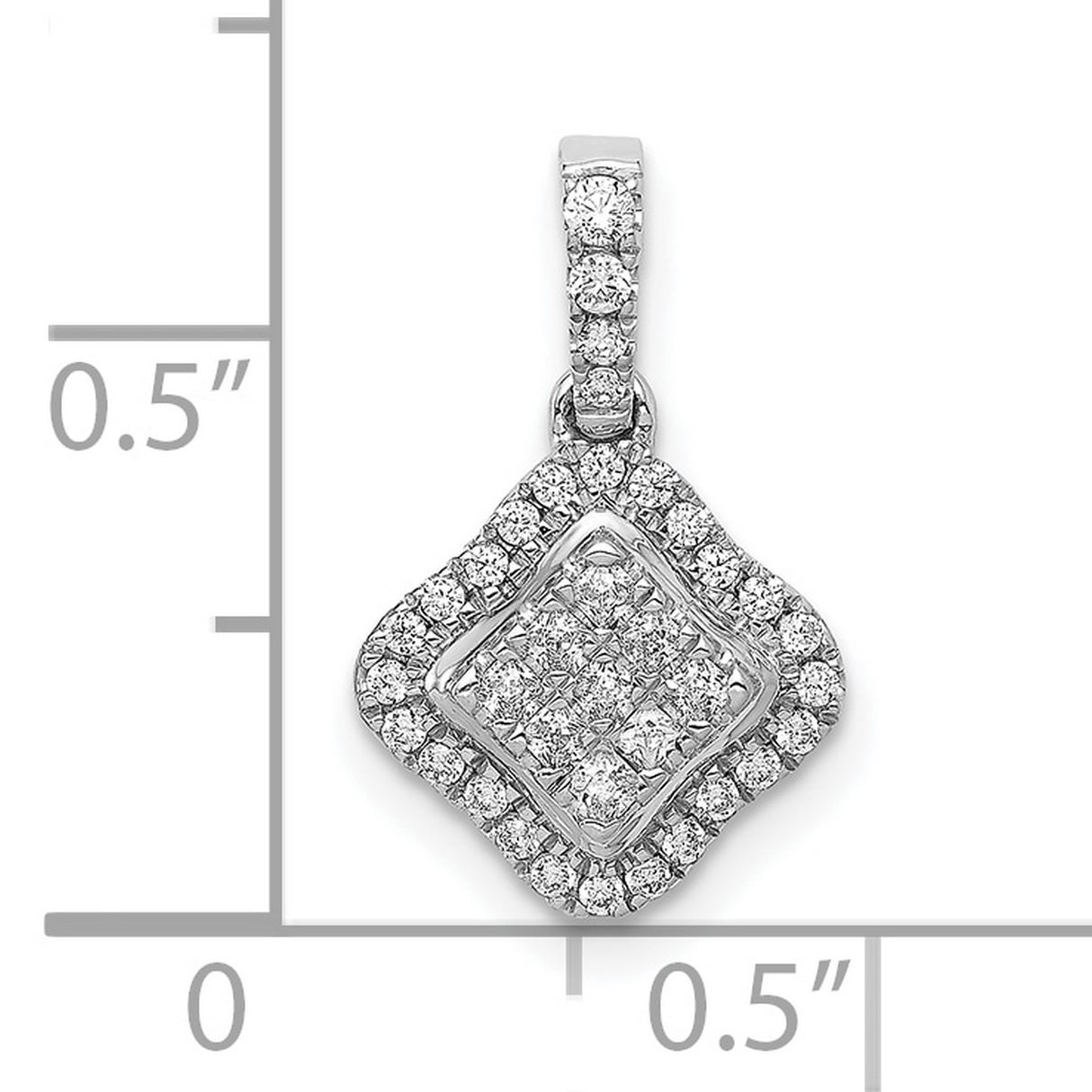 10k White Gold Diamond Pendant with Square Cluster and Double Halo Design