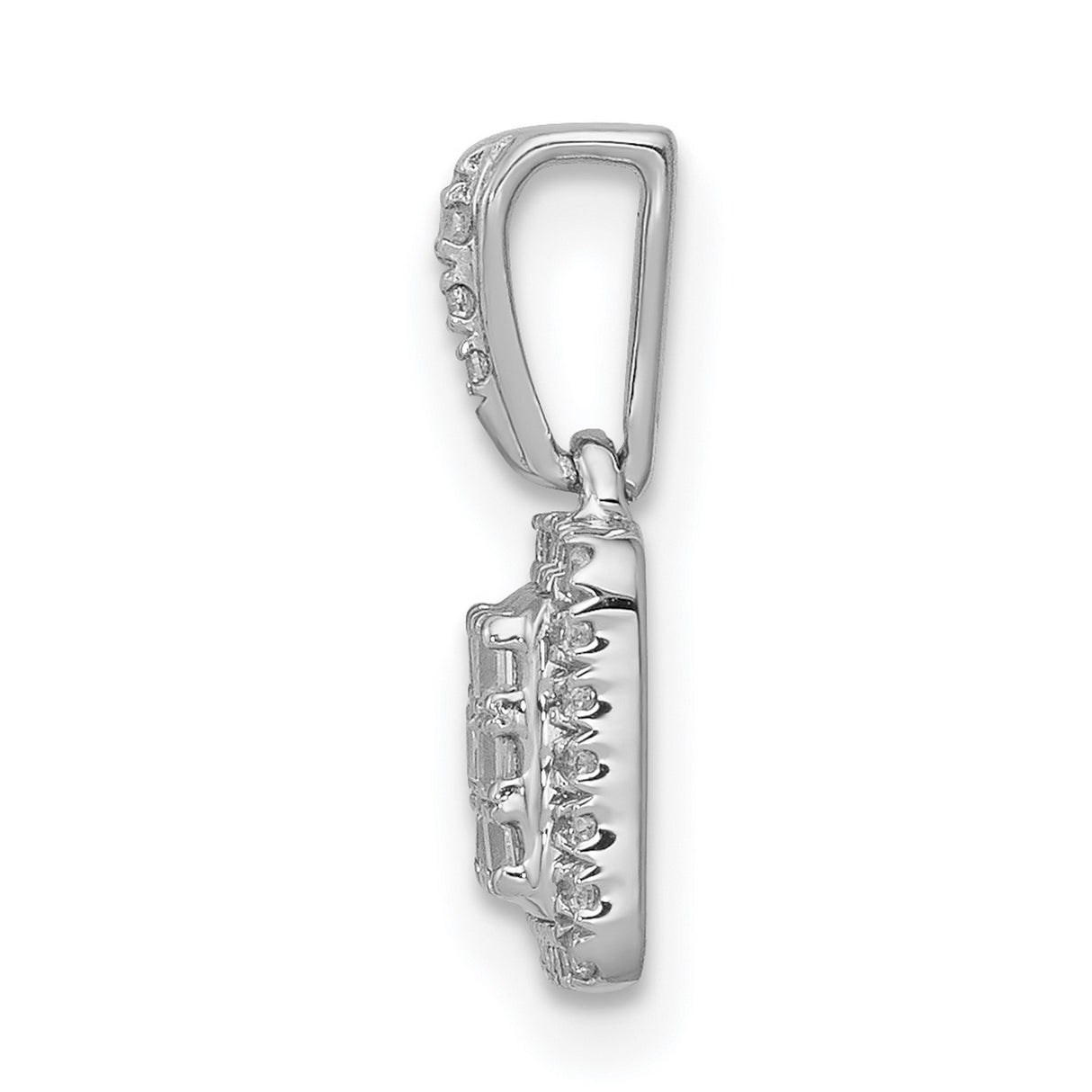 14k White Gold Diamond Pendant with Grid Design Featuring Princess Cut and Round Diamonds